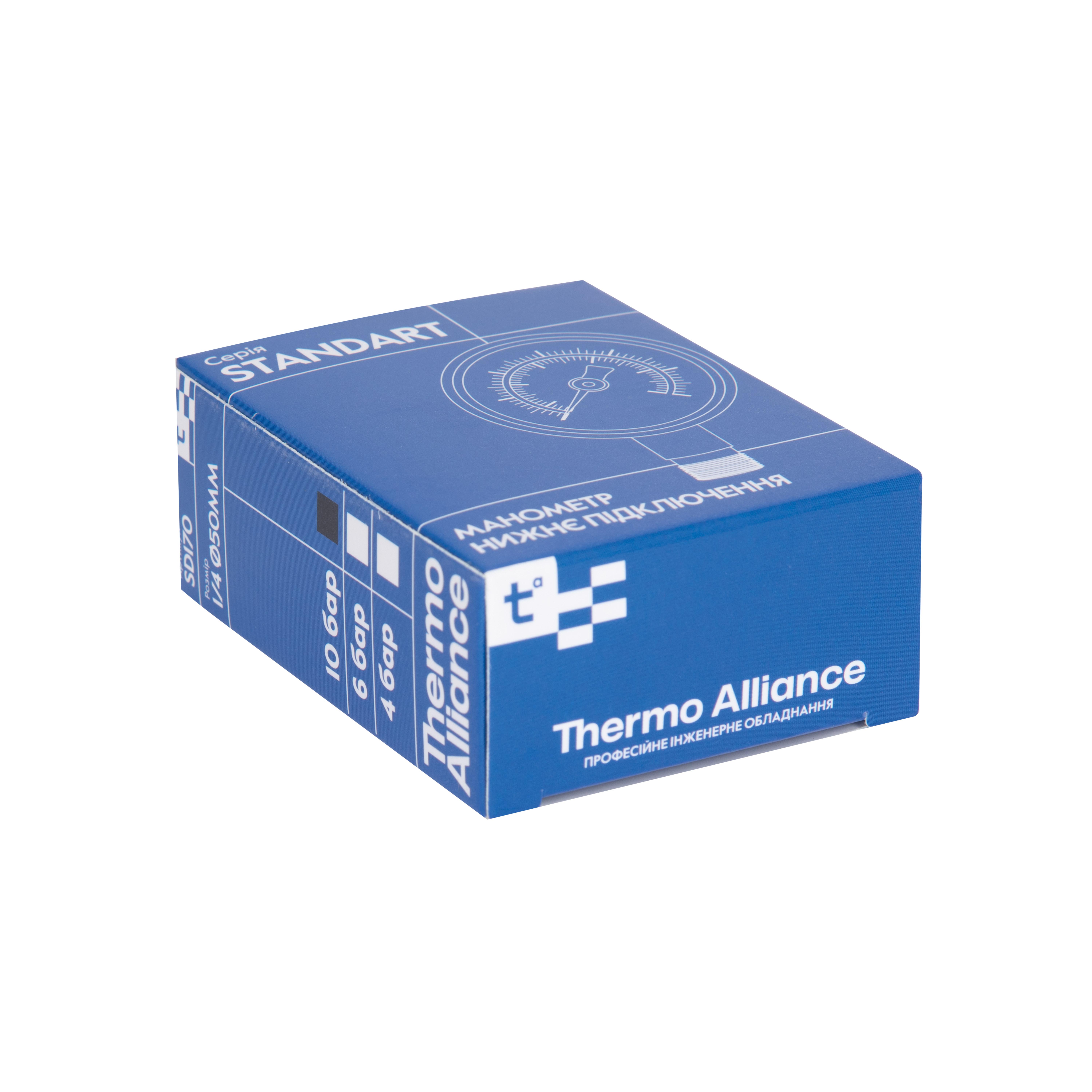 Манометр Thermo Alliance Standart 10 бар 1/4", нижнє підмикання SD17010B