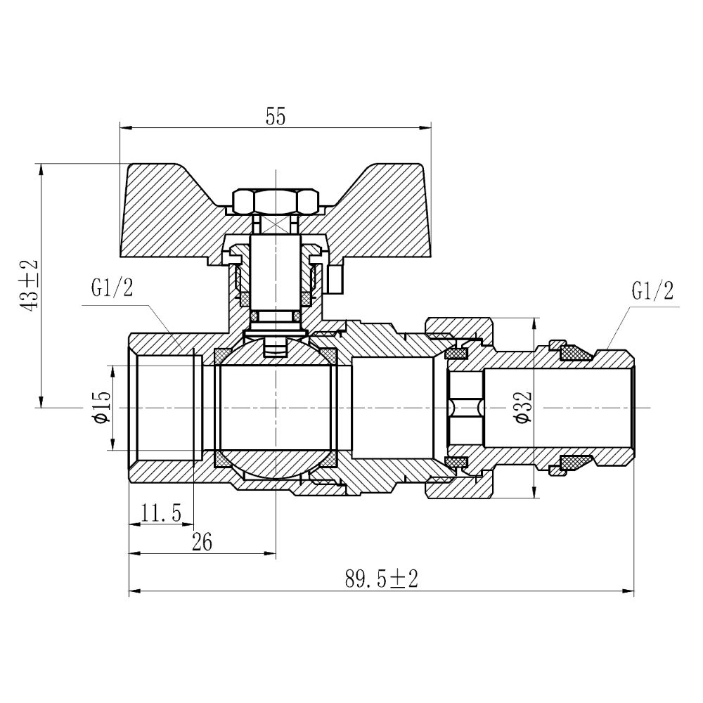 Кран кульовий "Американка" Thermo Alliance Forte з антипротіканням прямий 1/2"ВЗ "метелик" SF222W15