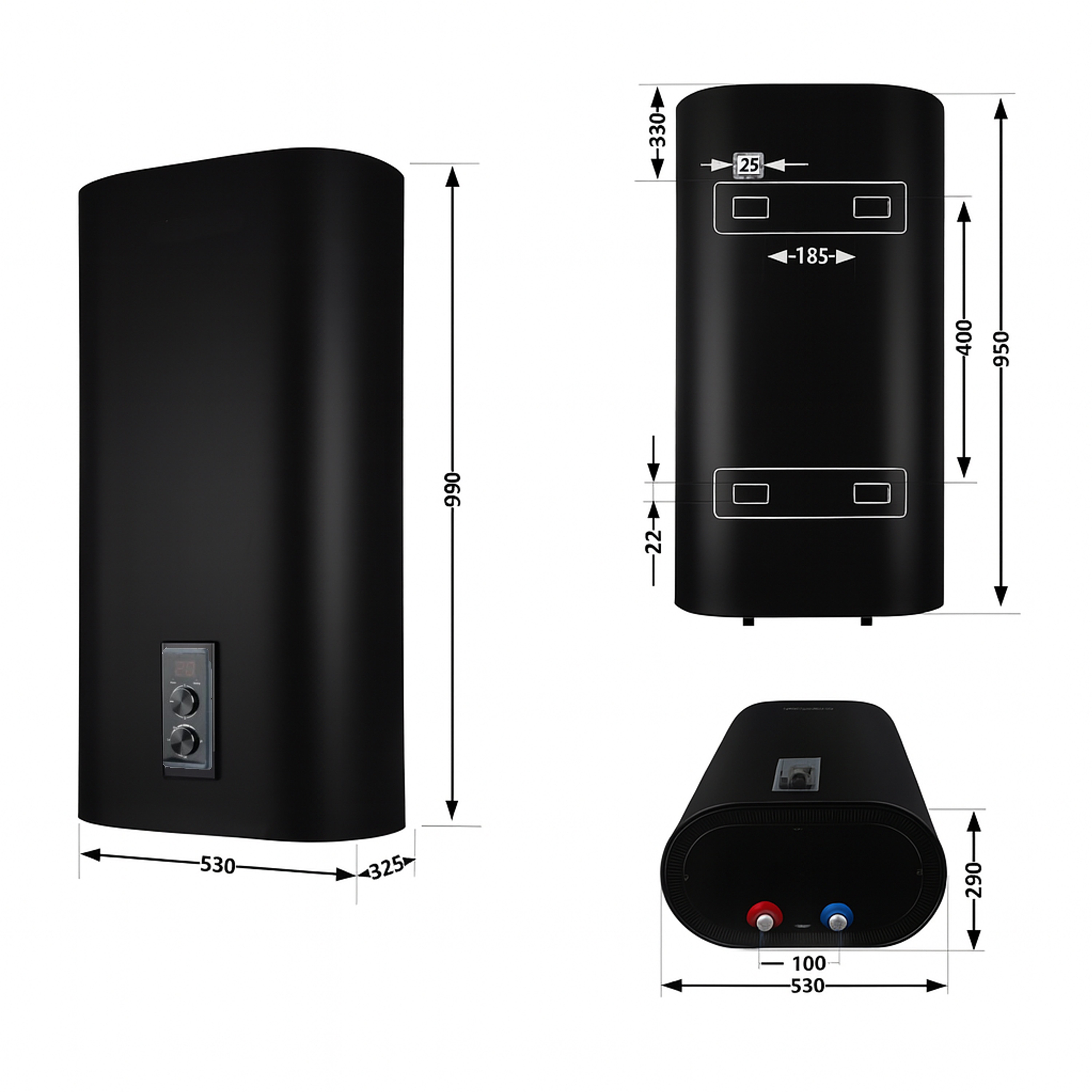 Водонагрівач електричний Thermo Alliance 80 л, Black, плоский, вертикальний, сухий ТЕН 2 кВт (0,8+1,2) DT80V20GPDD2B