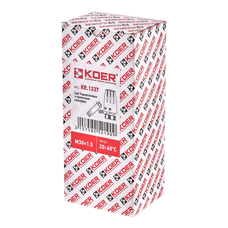 Термоголовка Koer KR.1337 - M30x1.5 з проточним сенсором (KR5219)