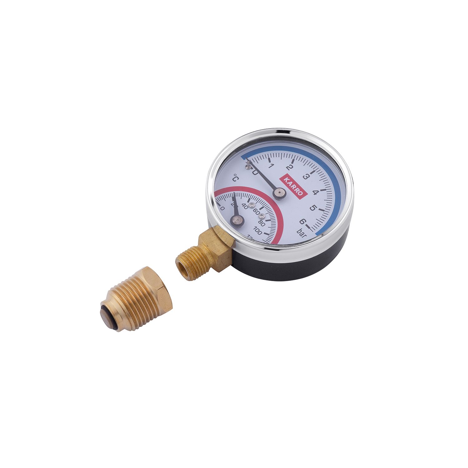 Термоманометр Karro 1/2"х1/4" вертикальний 63 мм KR-1086А