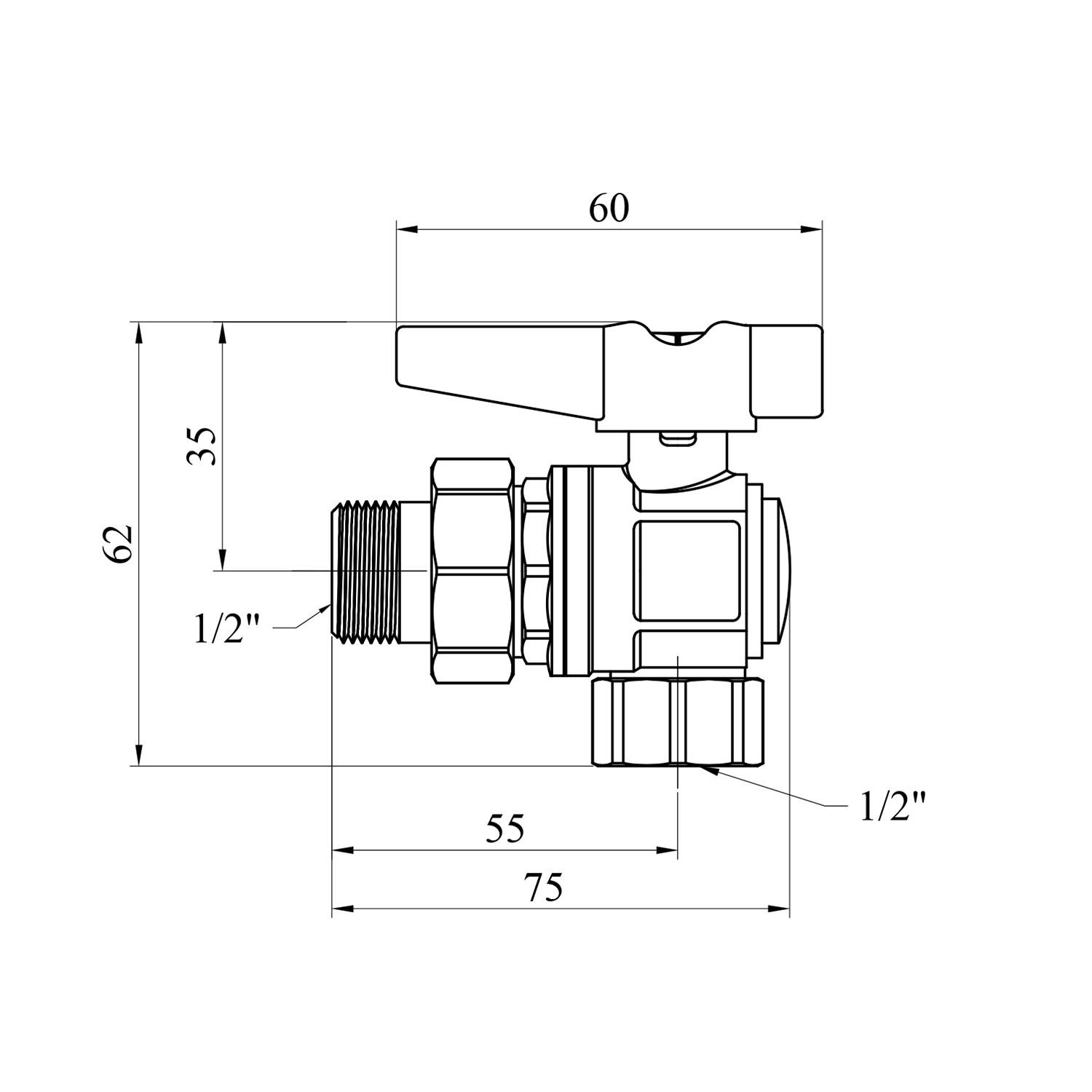 Кран-американка кульовий кутовий Karro "Uno Black" 1/2" ВЗ PN40 метелик