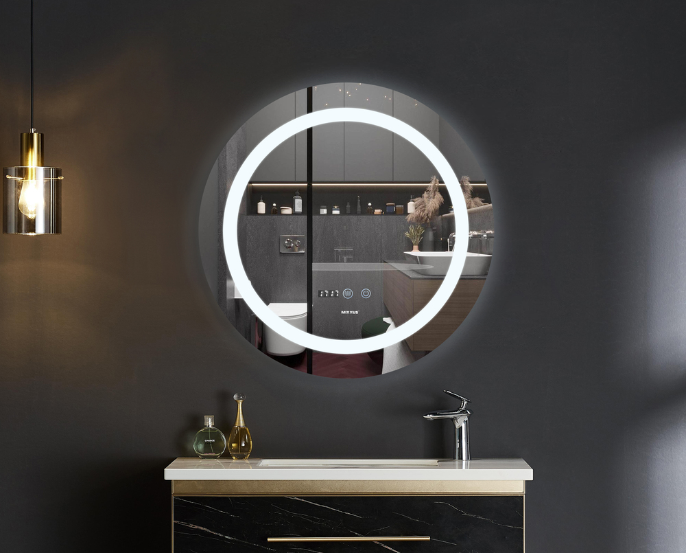 Дзеркало MIXXUS PLAIN MC02-80-CASE з LED Touch, Anti-fog, димером, рег. яскравості, годинником (MI7158)
