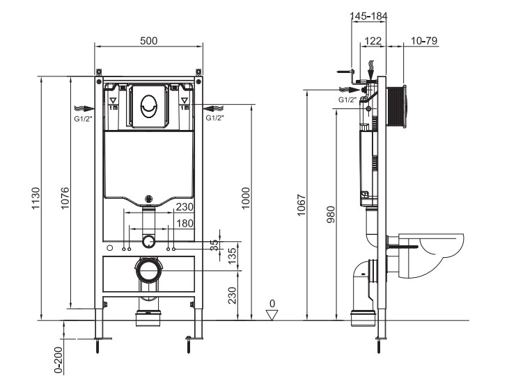 Інсталяція для підвісного унітазу KOER KT-0407 500x126x1150mm (без панелі змиву) (KR5341)