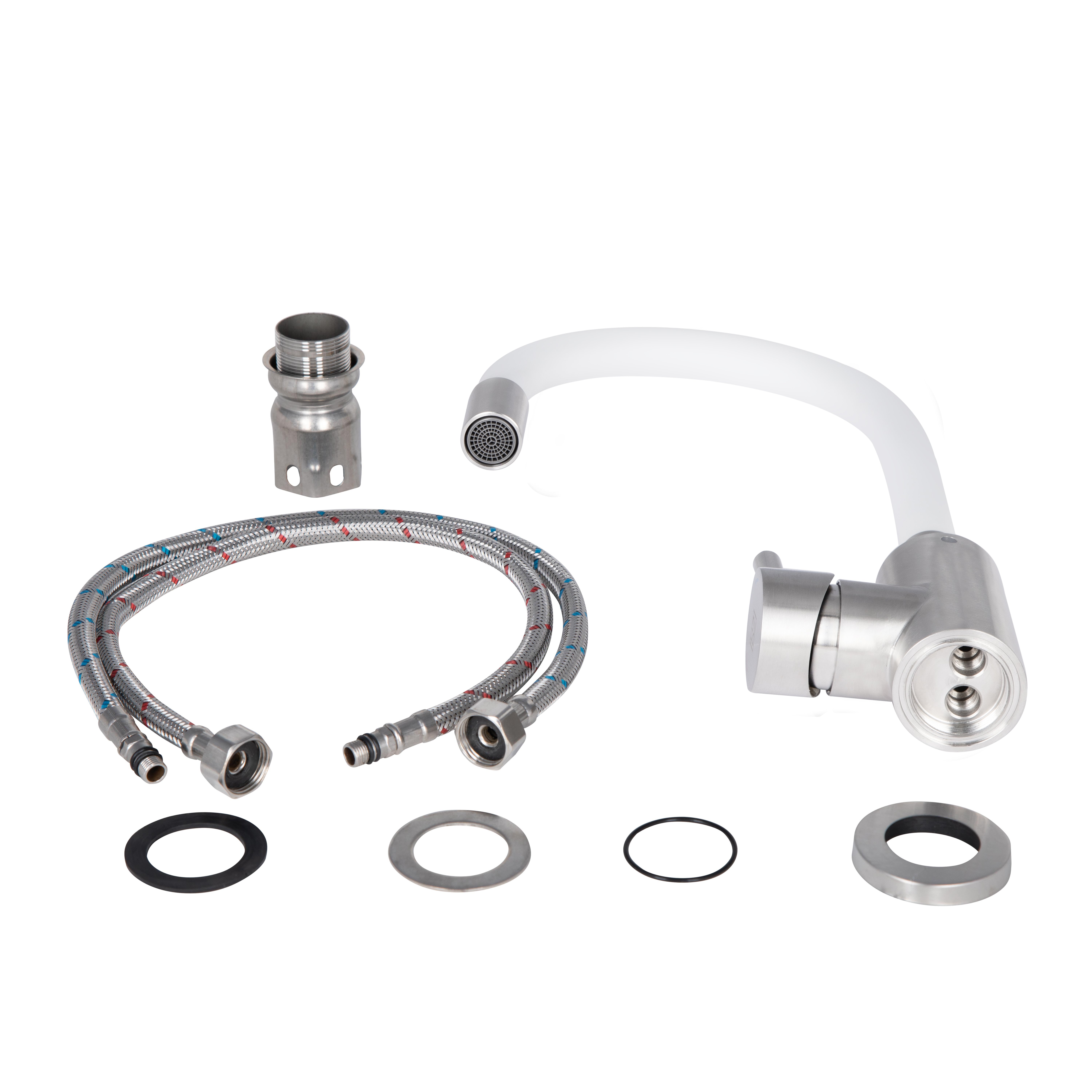 Змішувач для кухні Lidz Aria 015F3 з гнучким виливом (k35) LDARI015F3WHI43362 White / Nickel