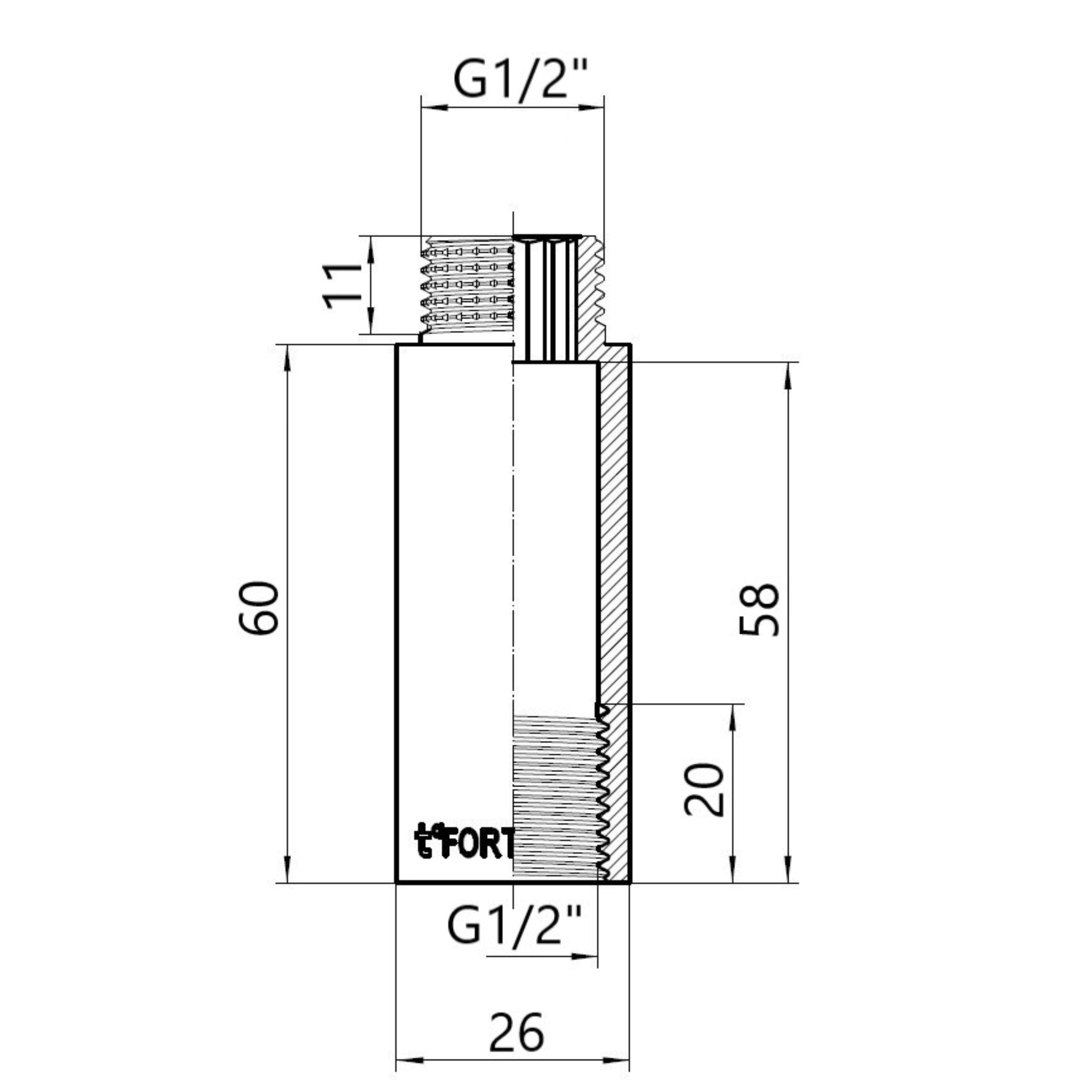 Thermo Alliance Forte Подовжувач хромований 1/2" ВЗ 60 мм TAF1301560