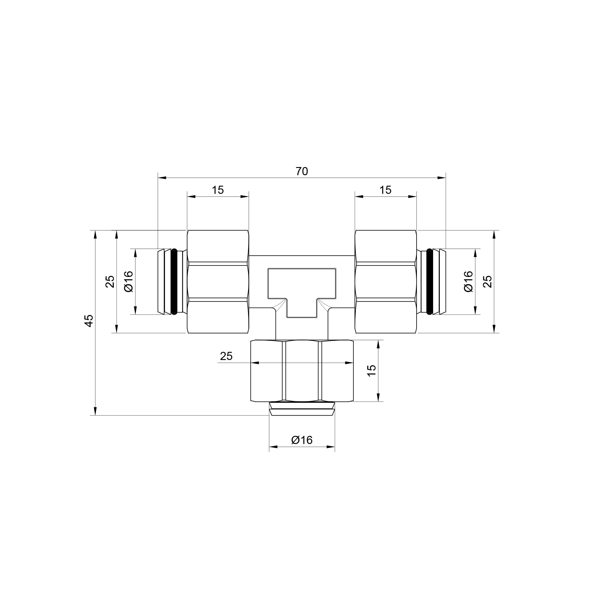 Трійник обтискний SD Plus 16 SD158W161616