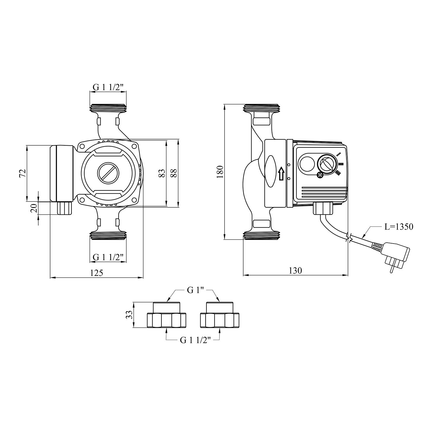 Насос циркуляційний Pumpman GRS25/40/180 Нmax 4 м Qmax 3 куб.м 88 Вт з гайками