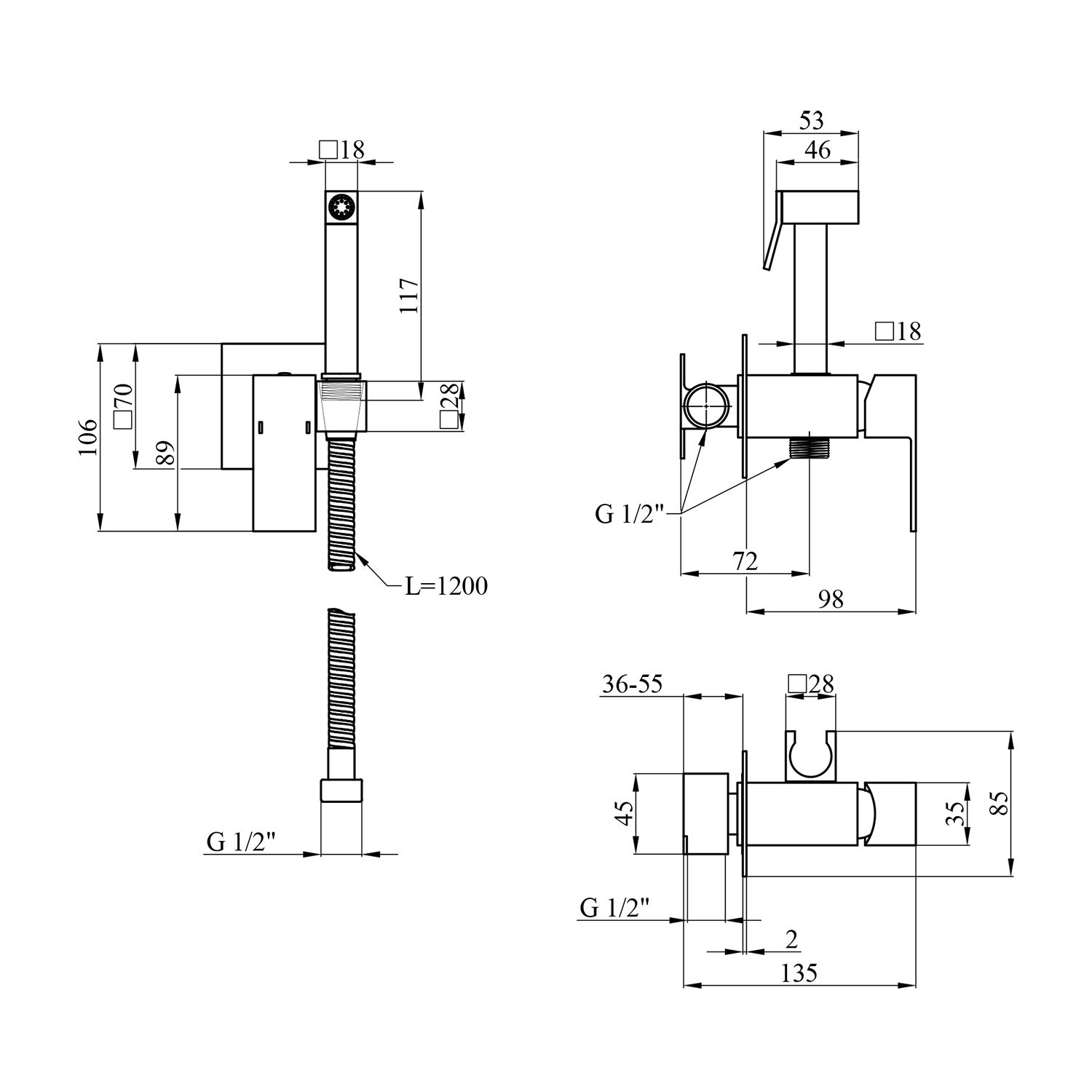 Набір для гігієнічного душу прихованого монтажу зі змішувачем Kroner KRP Bidet - C083