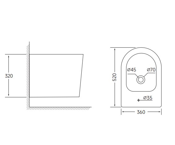 Біде підвісне MIXXUS BEVEL-0502 520х360х320mm (MI6715)