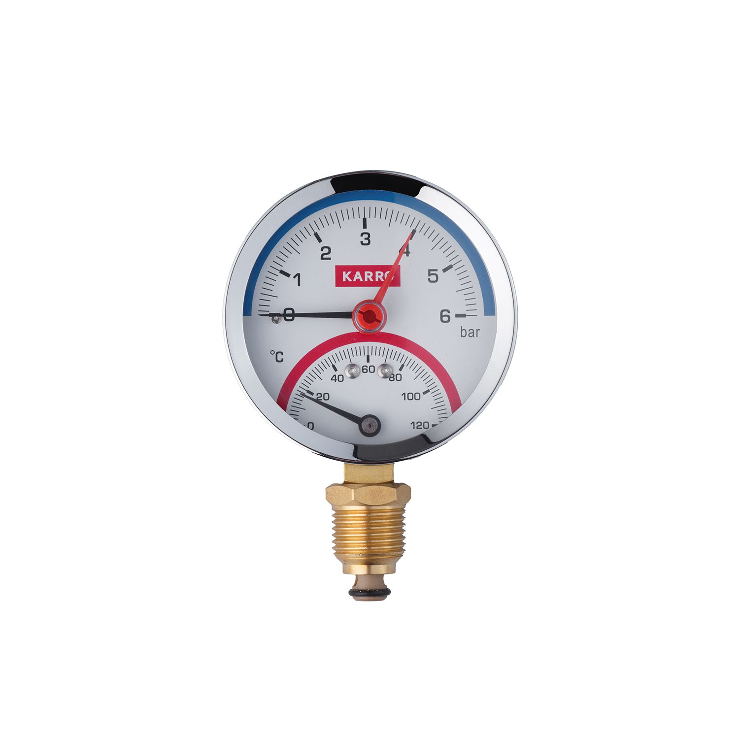 Термоманометр Karro 1/2"х1/4" вертикальний 80 мм KR-1086