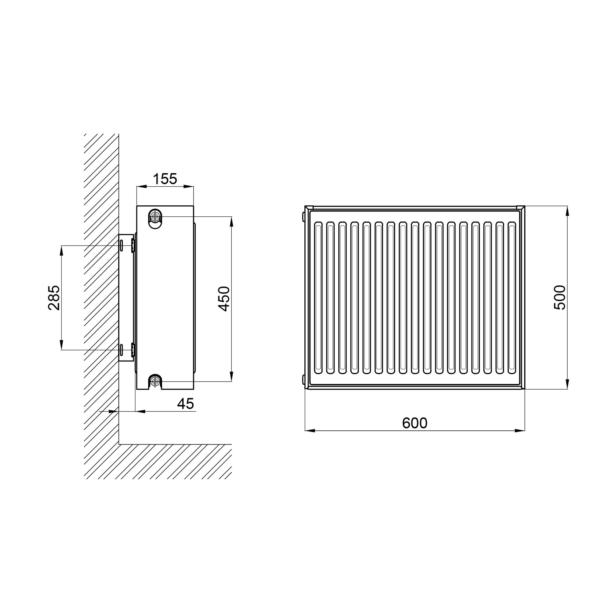 Радиатор стальной Aquatronic 33 тип 500х600 боковое подключение