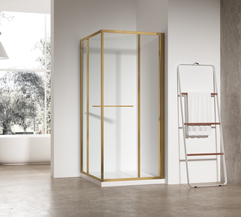 Душова кабіна без піддону KOER SR SC09-90x90x200-L-TR-12 прозоре скло EASY CLEAN 6мм матове золото (KR5684)