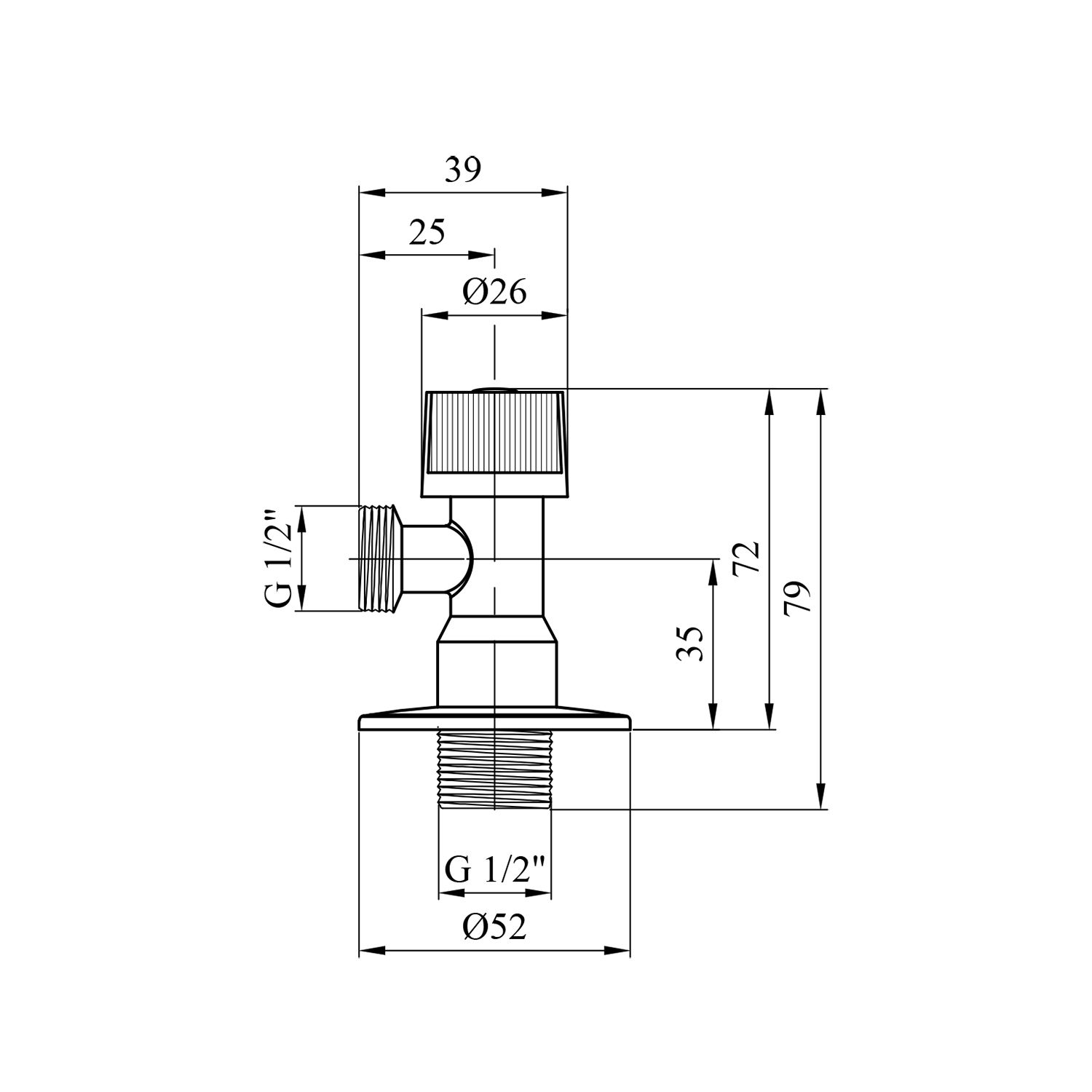 Кран приладовий для підключення Karro 1/2"х1/2" ЗЗ хромований KR-5001