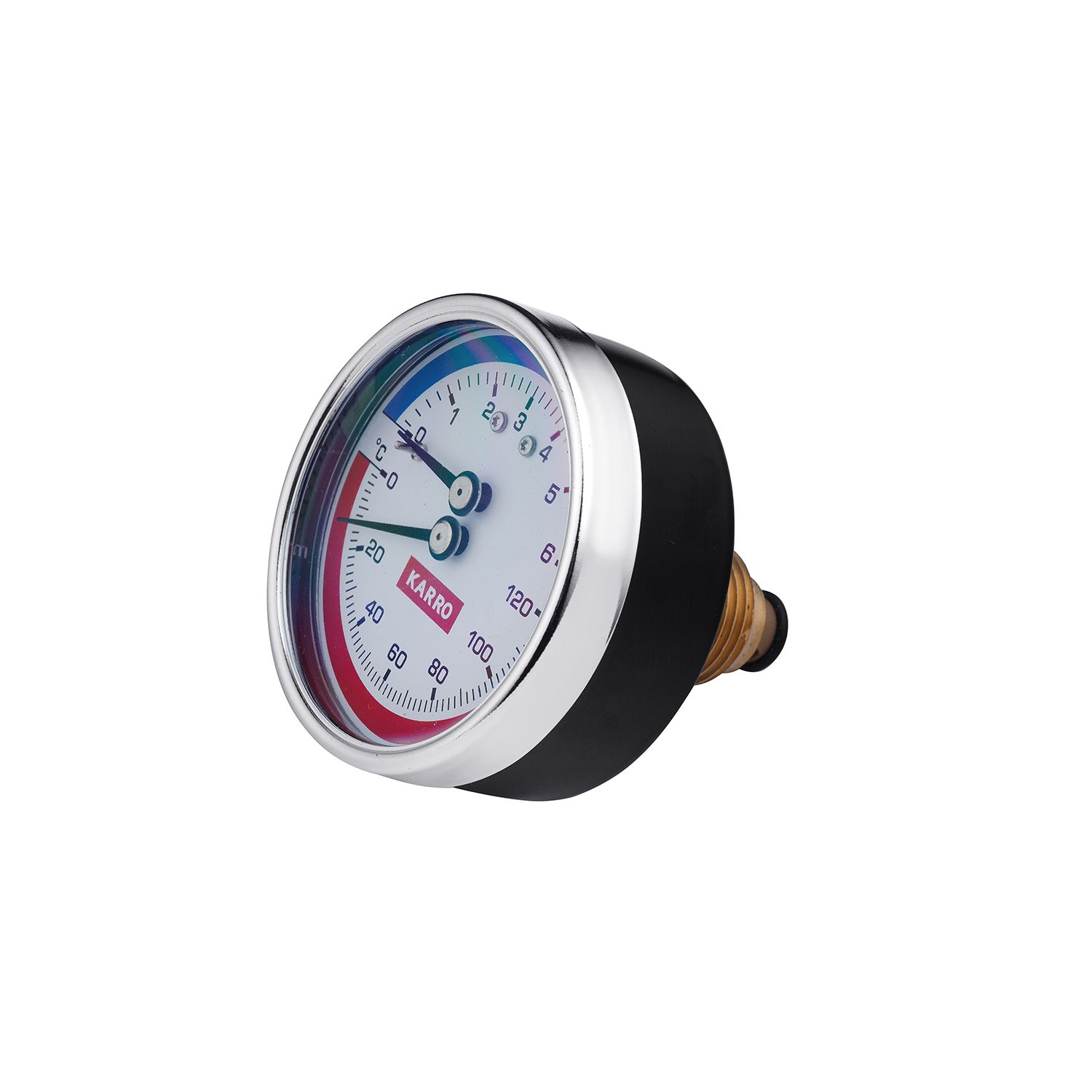 Термоманометр Karro 1/2"х1/4" 63 мм горизонтальний KR-1086В