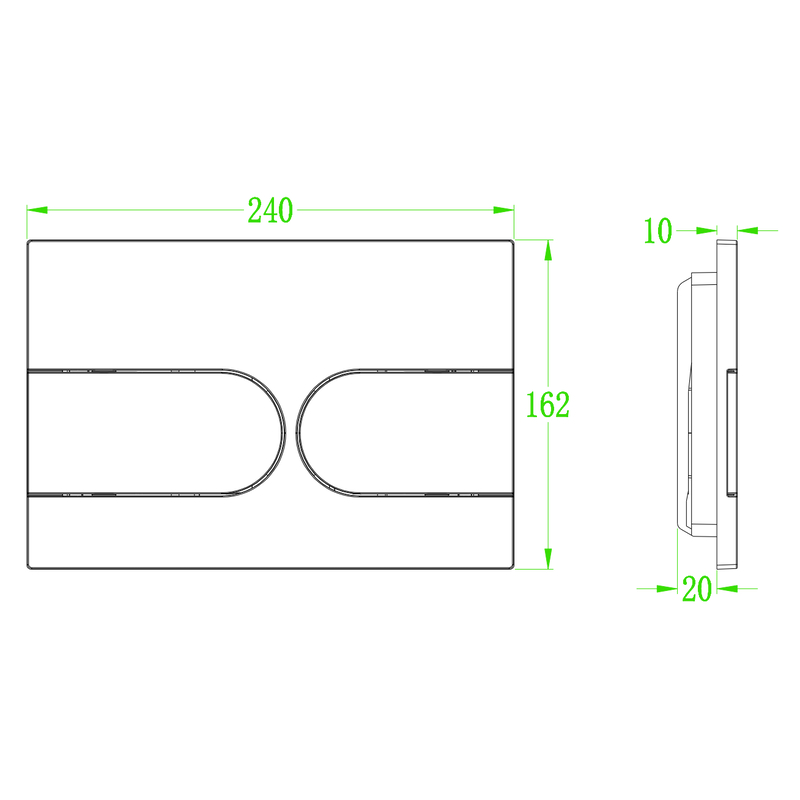 Панель змиву KOER KT-0604-01 240x160x10mm пластикова, кнопка закруглена (колір хром) (KR5323)