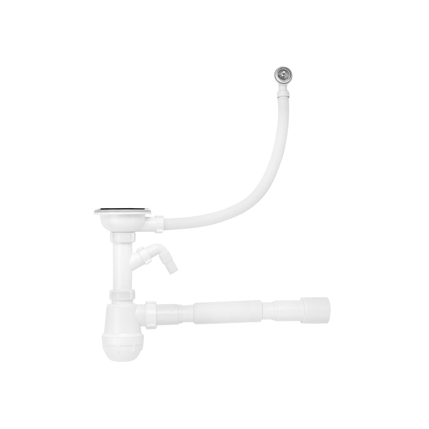 Сифон для кухонної мийки Kroner KRP - KS02R-1 3 1/2"х40/50 мм з відводом для пральної машини, з круглим переливом