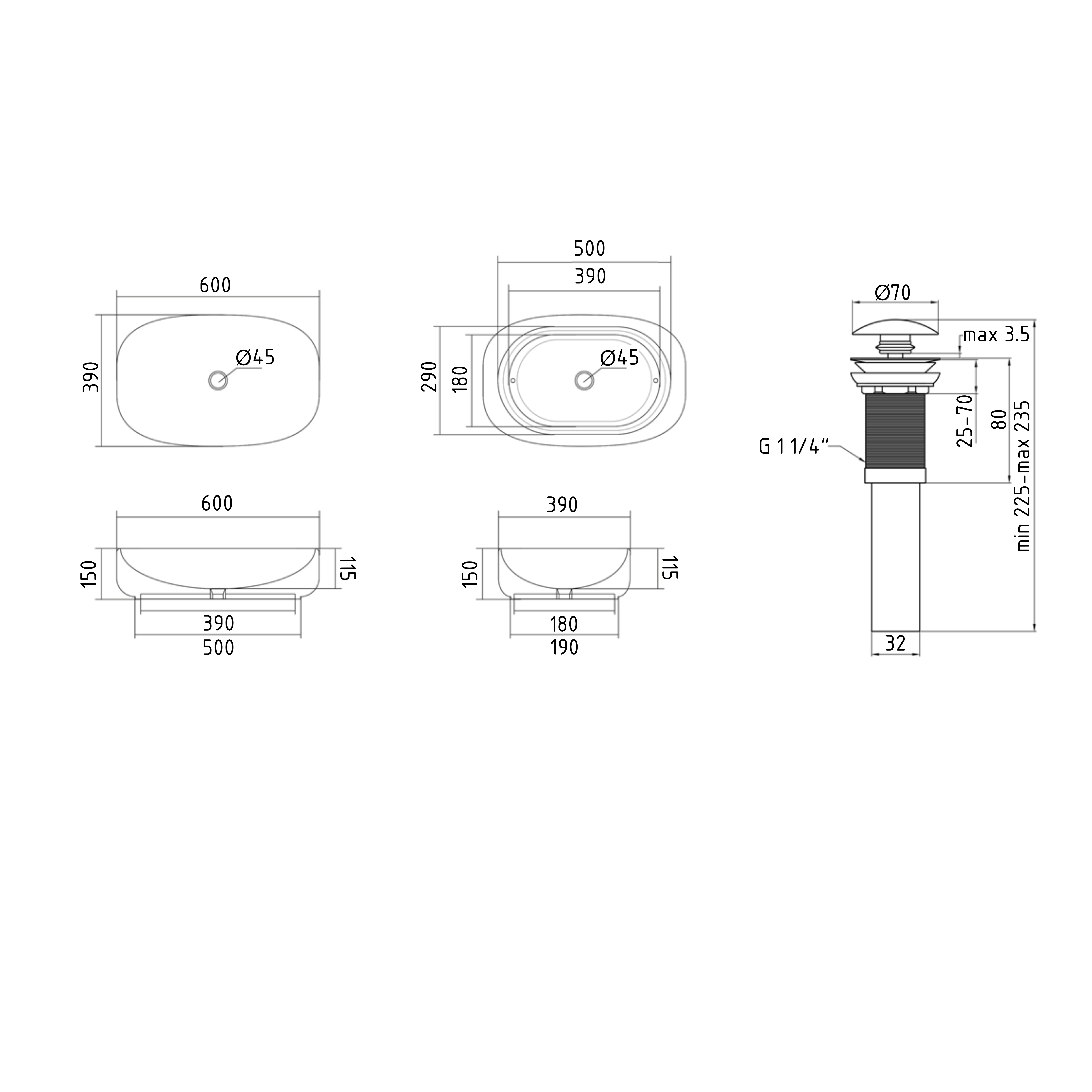 Раковина накладна Qtap Robin 600x390x150 мм, Marble, прямокутна, з донним клапаном QTROB188MR49788