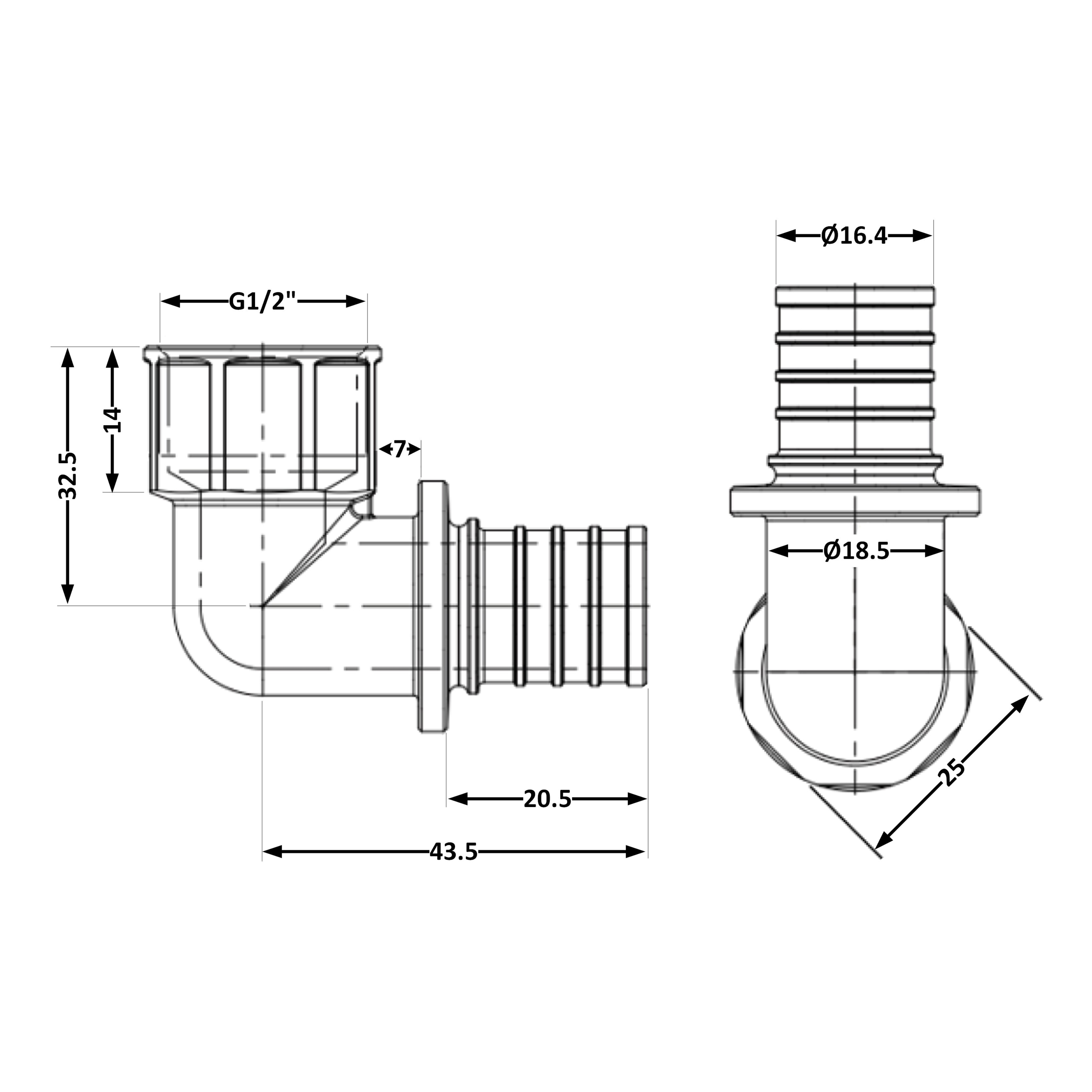 Кут натяжний Icma №1037 d20х2,8-1/2"В 851037ADGW05