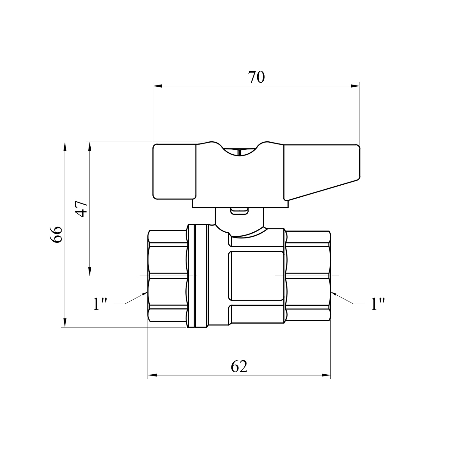 Кран кульовий Karro UNO 1" ВВ PN40 метелик, нікельований