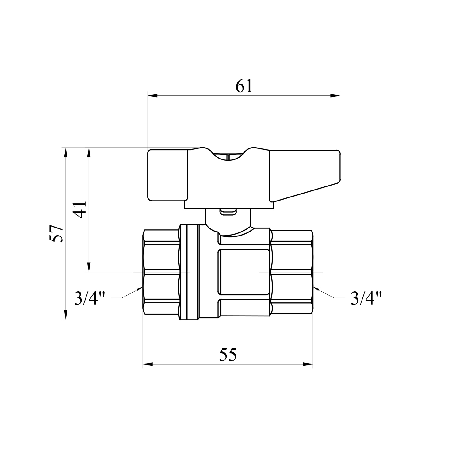 Кран кульовий Karro UNO 3/4" ВВ PN40 метелик, нікельований