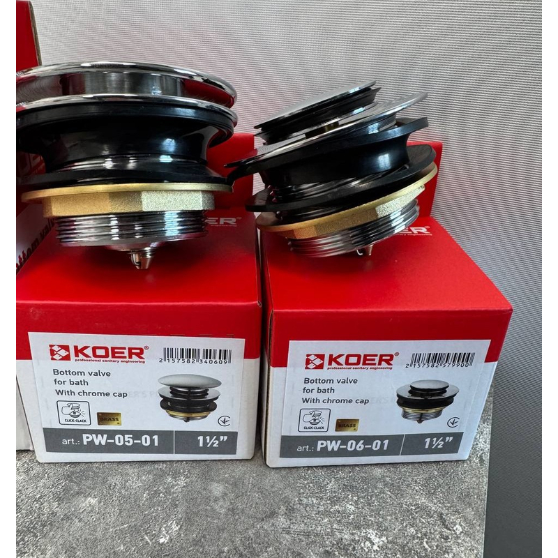 Донний клапан для ванни KOER PW-06-01 автоматичний (Click-Clack) (Колір хром) 1 1/2'' (KR5799)