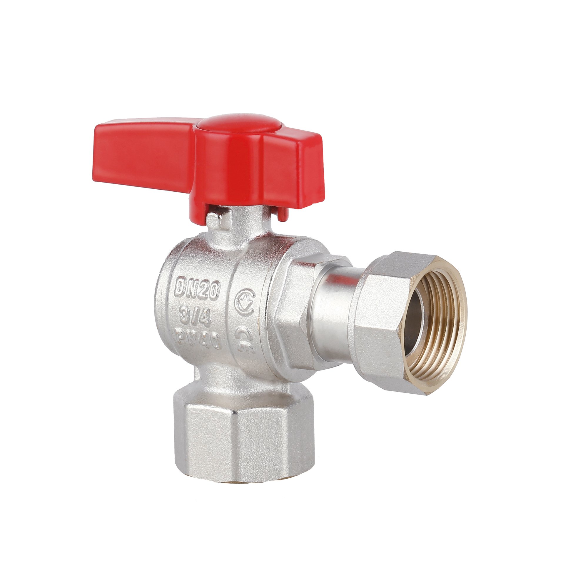 Кран кульовий Thermo Alliance Standart 3/4"ВВ кутовий, PN40, з накидною гайкою TAS223W20
