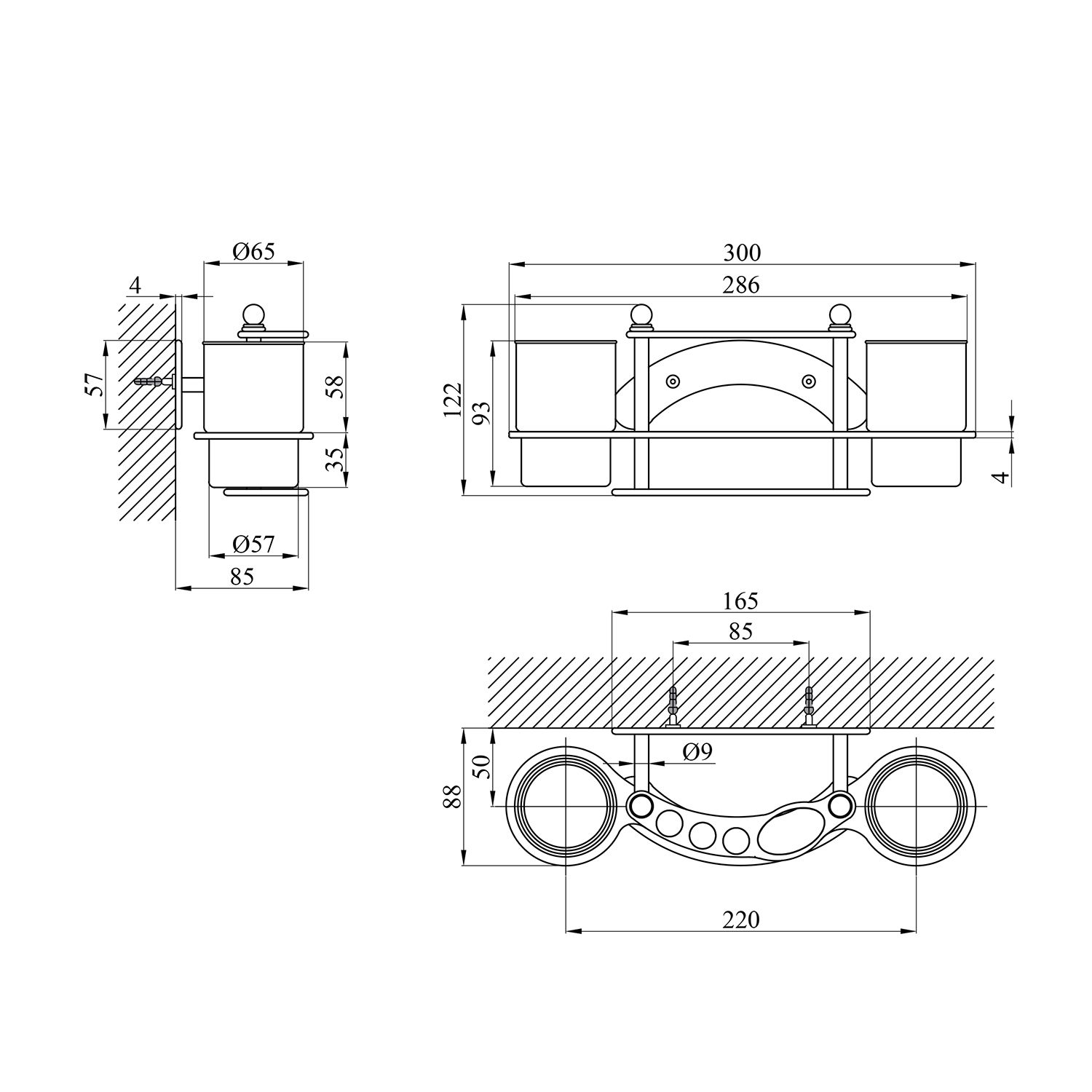 Склянка подвійна з тримачем зубних щіток для ванної кімнати Kroner KRM Rizze - ACC311