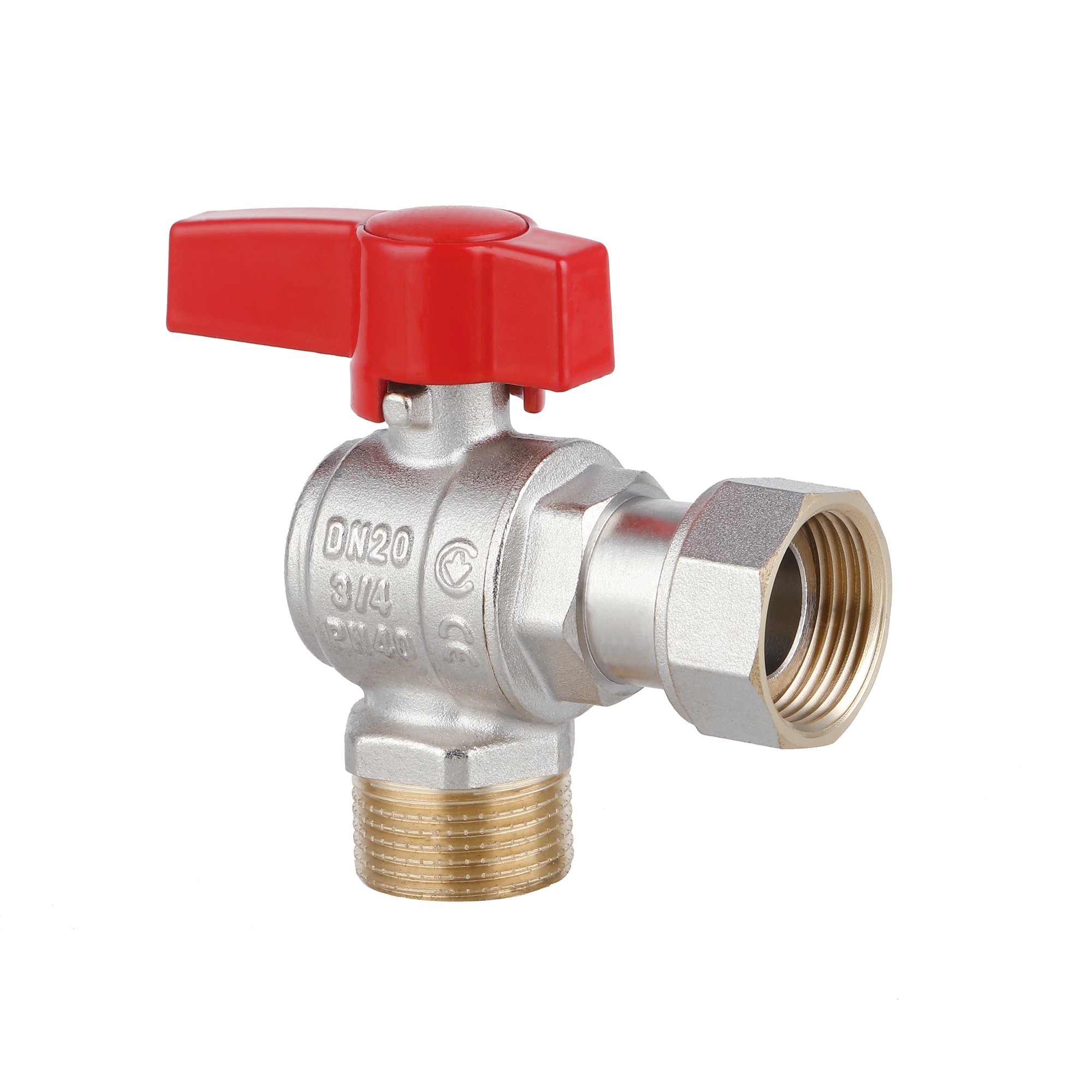 Кран кульовий Thermo Alliance Standart 3/4"ВЗ кутовий, PN40, з накидною гайкою TAS224W20