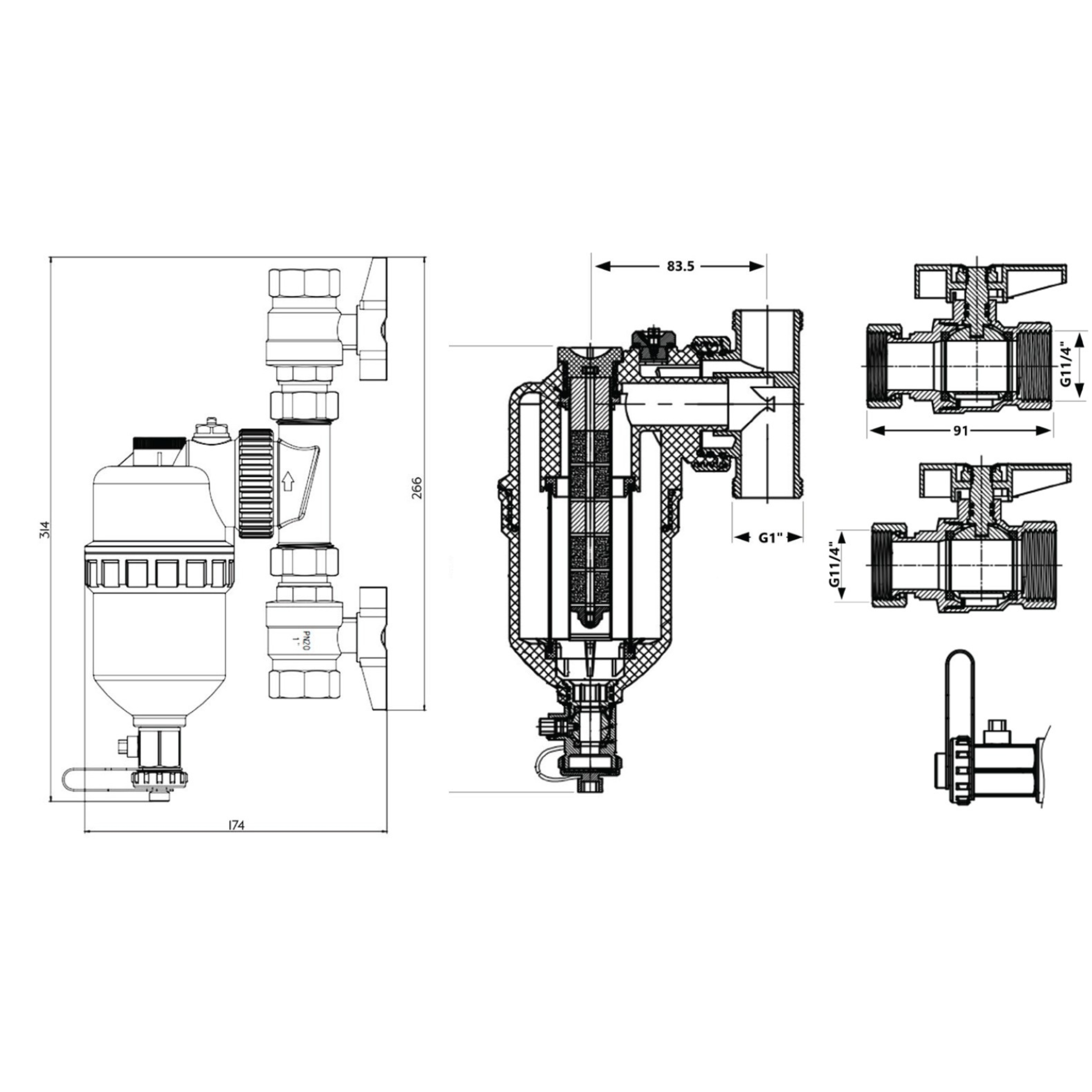 Фільтр-дешламатор Thermo Alliance Forte 1 1/4", поворотний (магнітний шламоуловлювач) TAF400G32