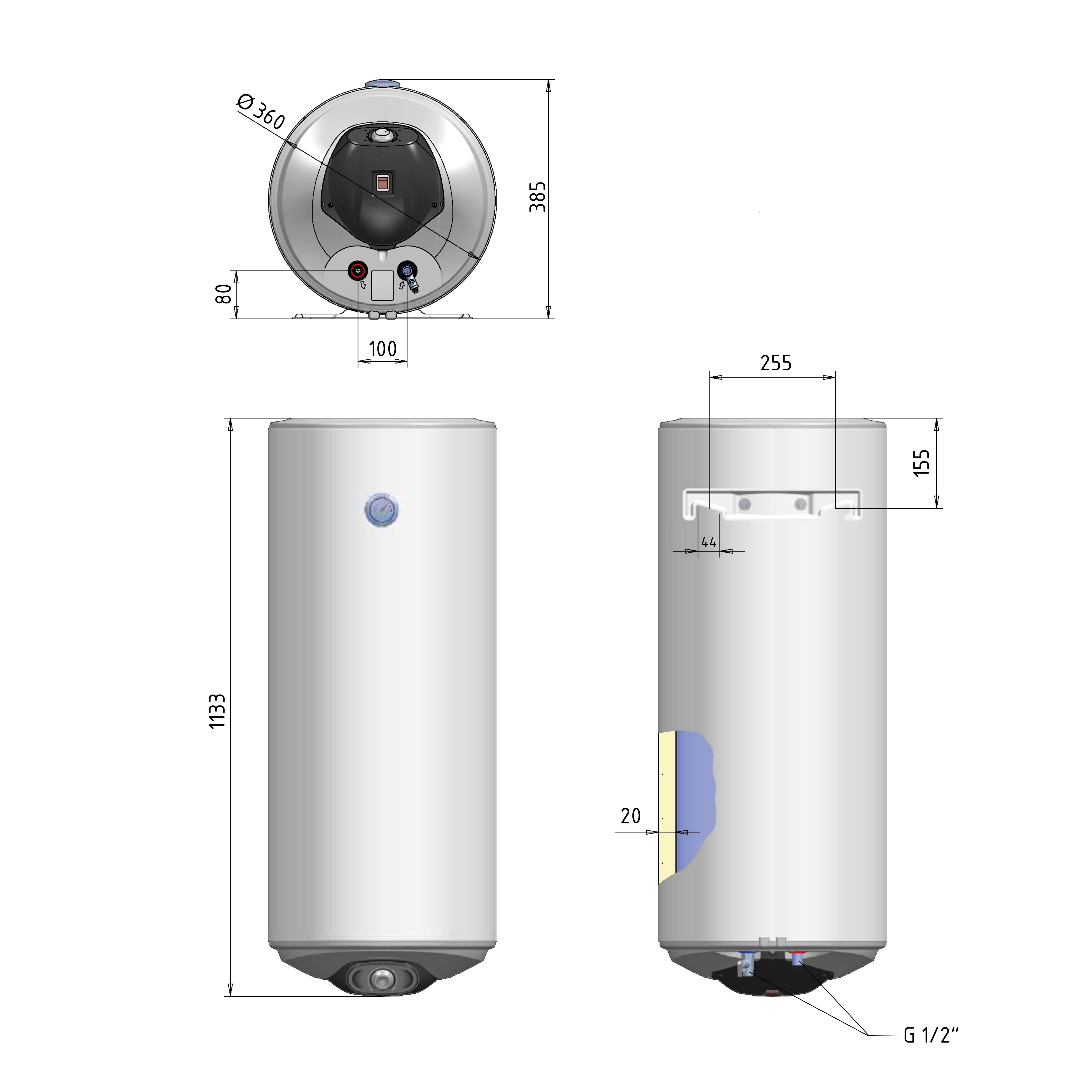 Водонагрівач електричний Thermo Alliance Spectra slim 80 л вертикальний, мокрий ТЕН 2,0 кВт, d 360 мм