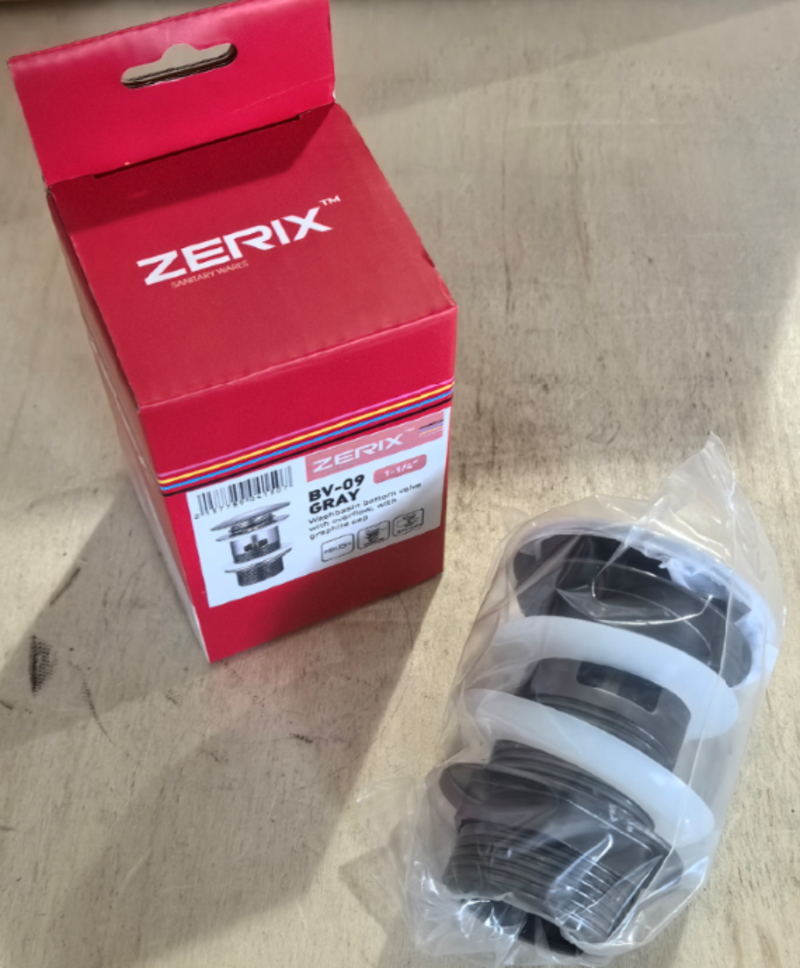Донний клапан для раковини з переливом ZERIX BV-09 GRAY автоматичний (Click-Clack) (Колір графіт) 1 1/4'' (MY0415)