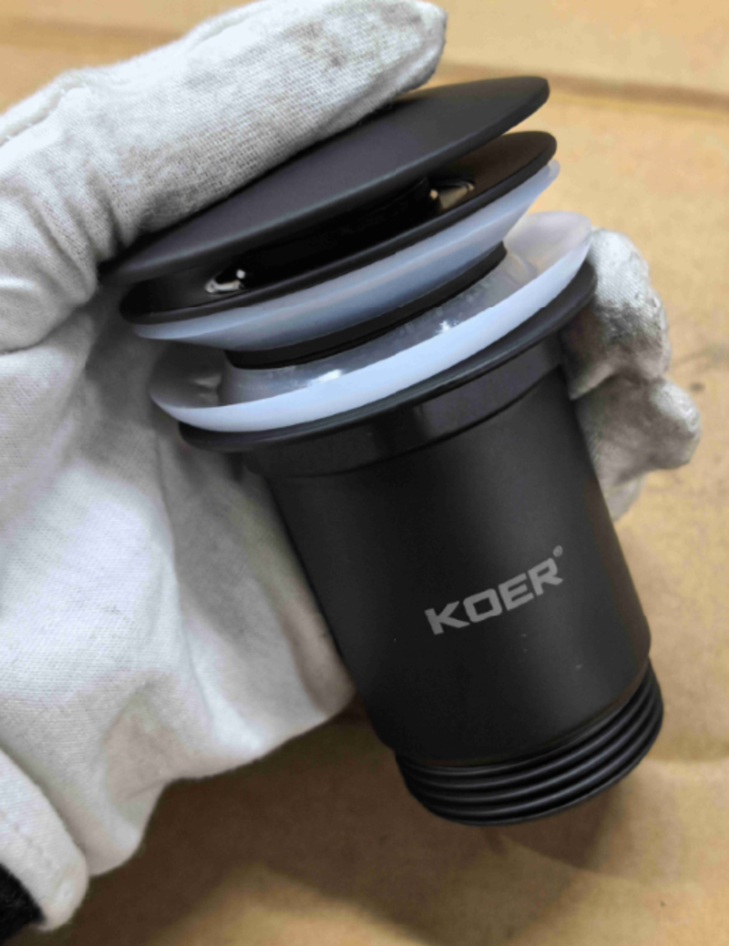 Донний клапан для раковини з переливом KOER PW-07-05 автоматичний (Click-Clack) (Колір чорний) 1 1/4'' (KR5785)
