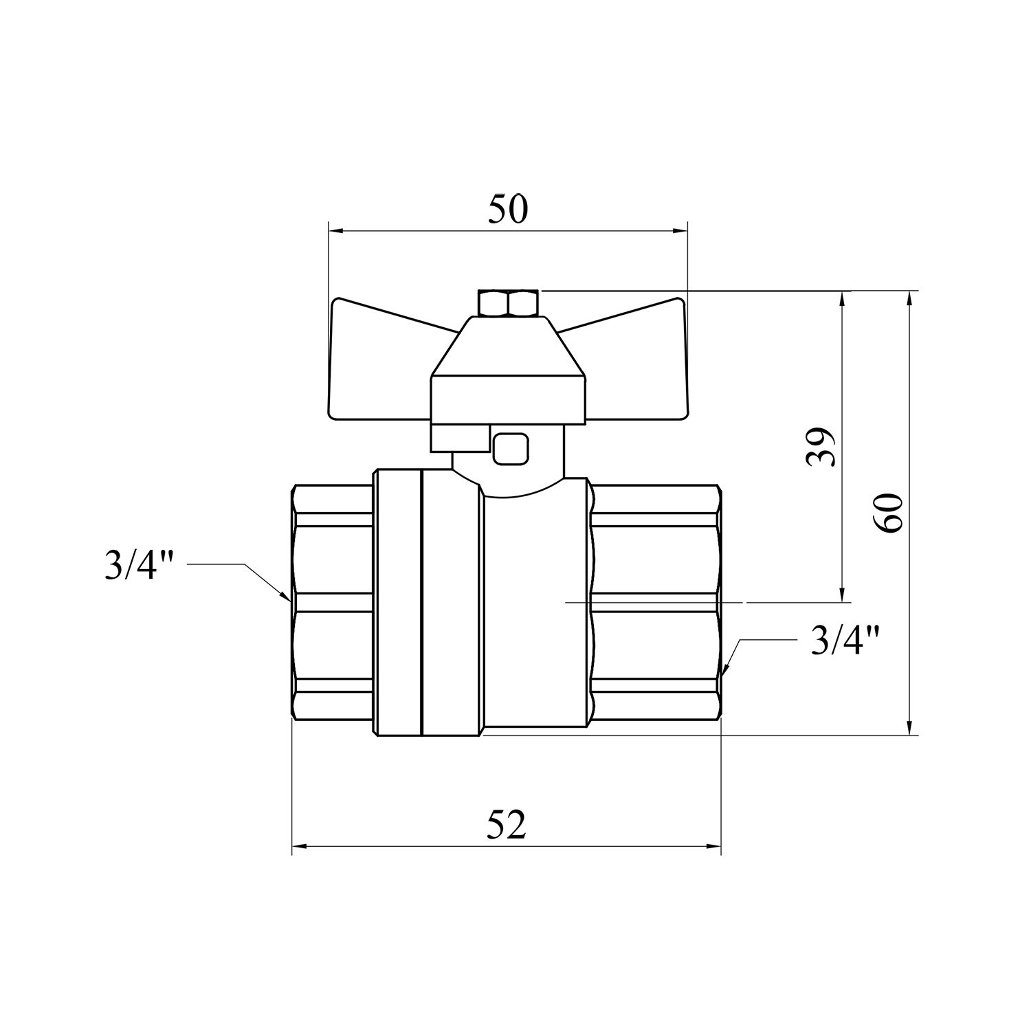Кран кульовий для газу Valves 3/4" ВВ PN30 жовтий метелик, нікельований