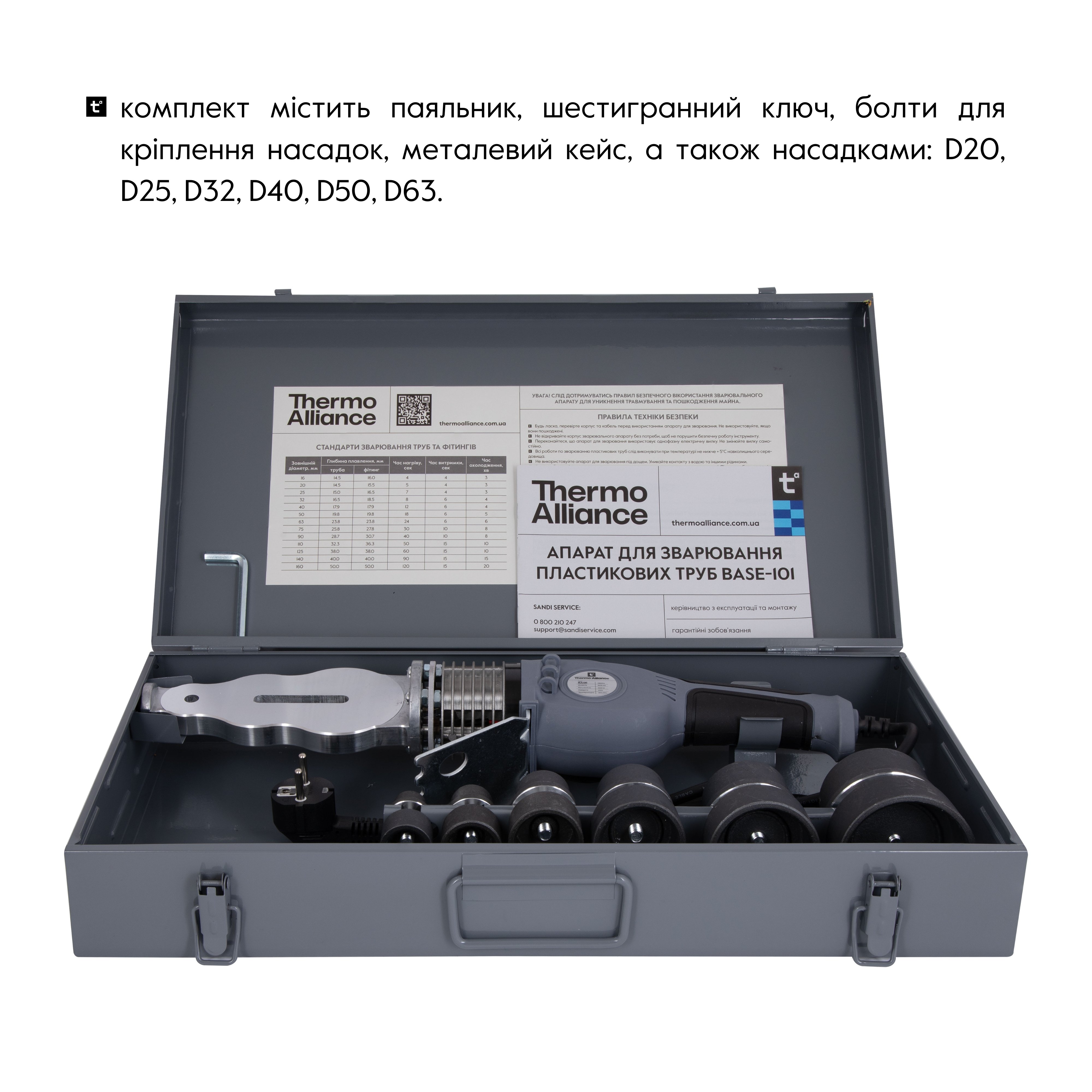 Паяльник для PPR Ø20-63 (механічний), 1500 Вт Thermo Alliance BASE-101