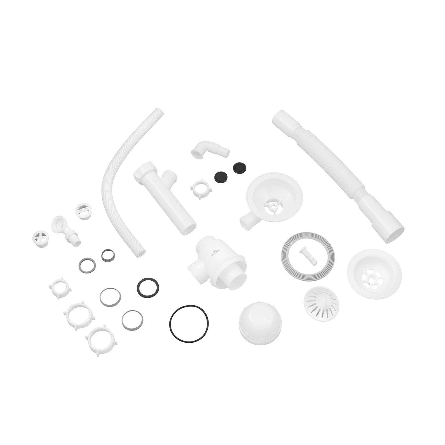 Сифон для кухонної мийки Kroner KRP KS02R-1WHI 3 1/2"х40/50 мм з відводом для пральної машини, з круглим переливом