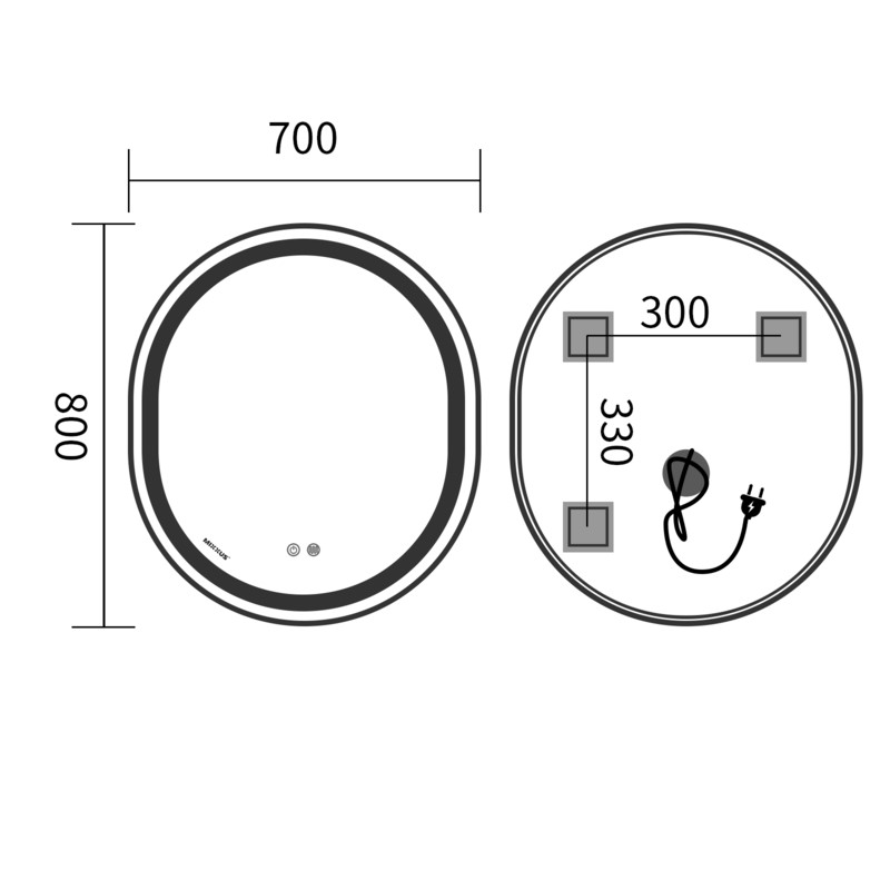 Дзеркало MIXXUS PREMIUM ELLIPSE MV05-80x70-REVERSE BLACK з LED Touch, Anti-fog, димером (3-6,5kK) (MP6646)