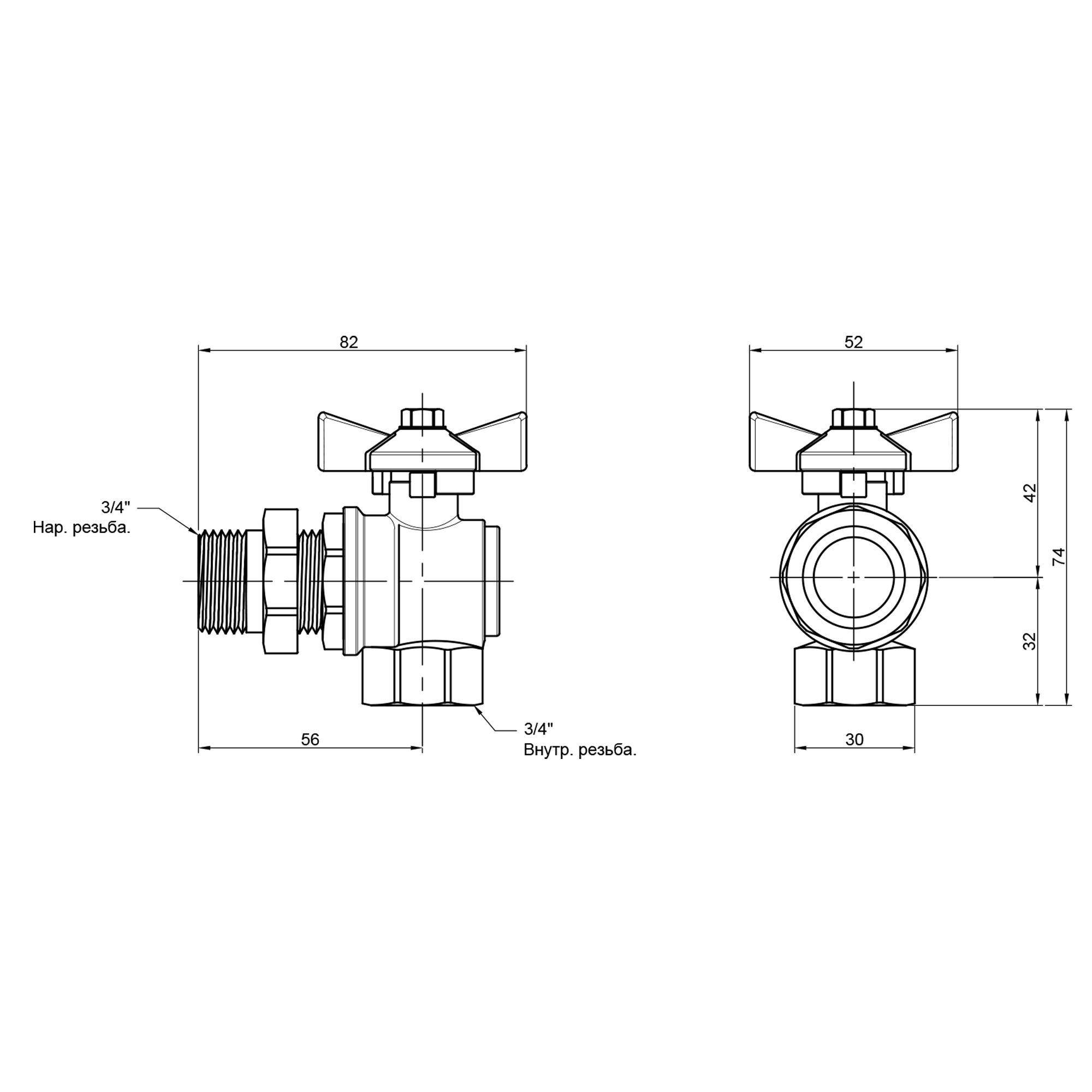 Кран кутовий з американкою Thermo Alliance Standart 3/4"ВЗ "метелик" SD222W20