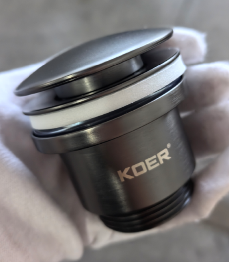 Донний клапан для раковини універсальний (з/без переливу) KOER PW-01-07 автоматичний (Click-Clack) (Колір графітовий) 1 1/4'' (KR3404)