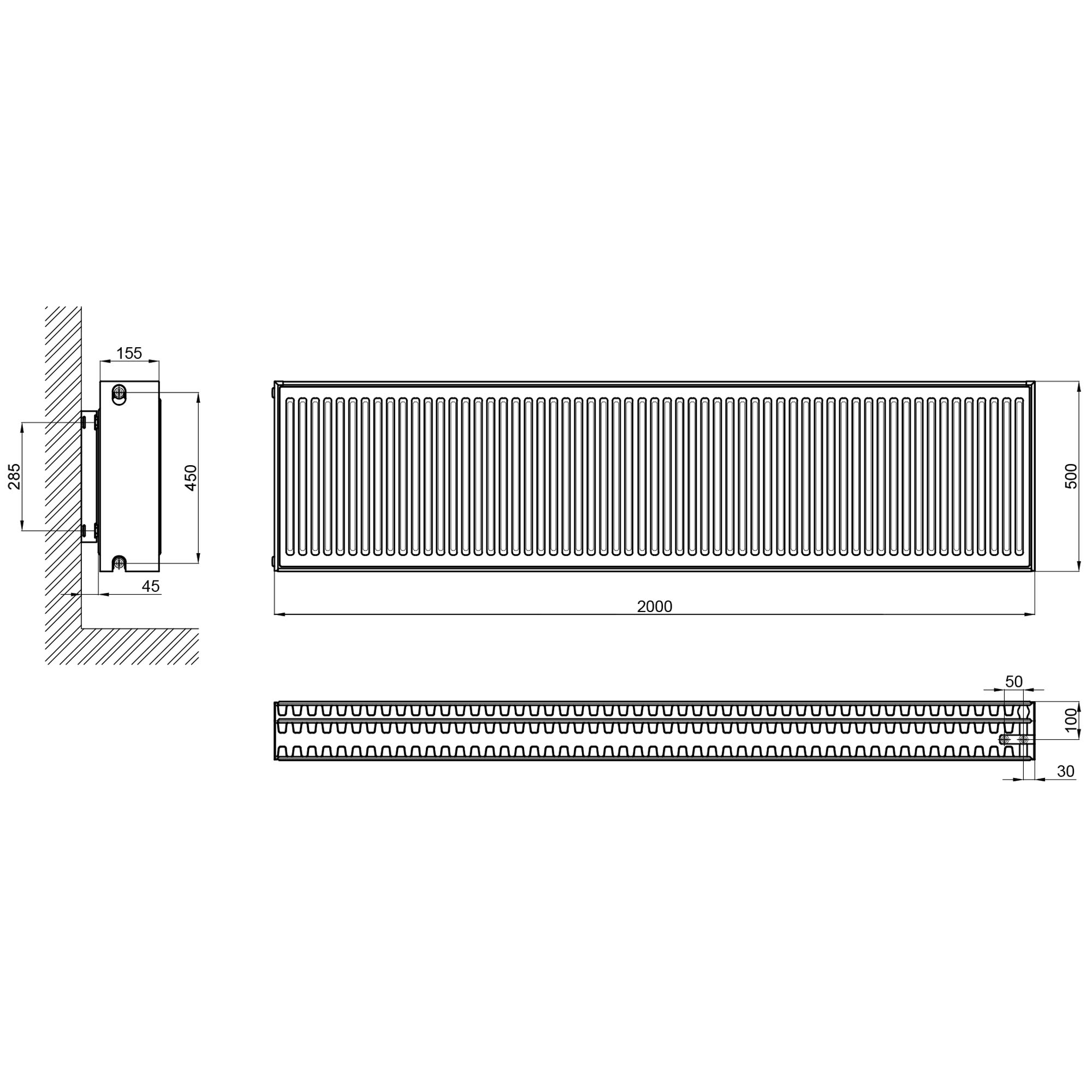 Радиатор стальной Aquatronic 33 тип 500х2000 нижнее подключение