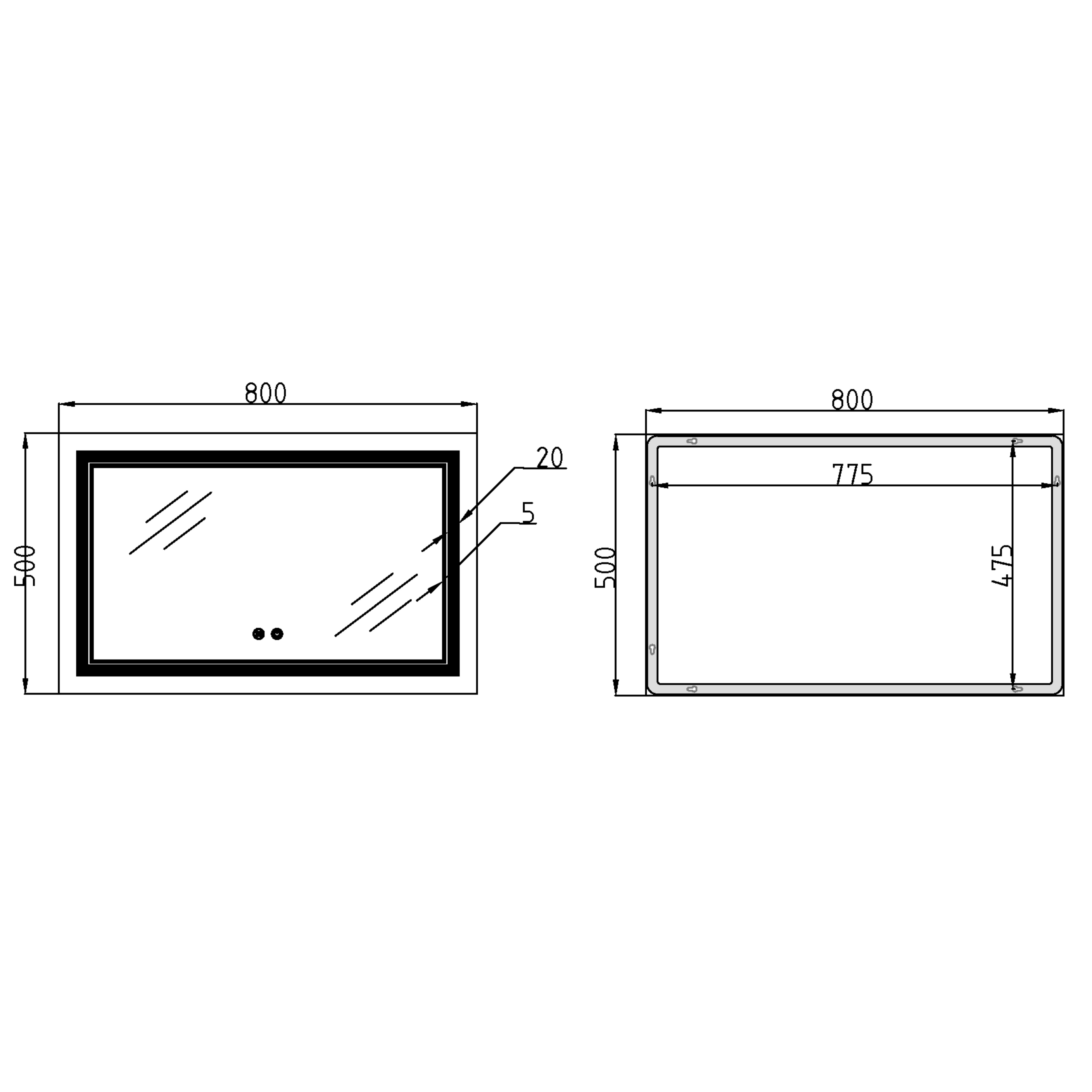 Дзеркало Qtap Cardinal (CA1) 800х500 з LED-підсвічуванням Touch, з антизапотіванням, з димером, рег. темп. кольору (3000-6500K) QT0478C5080