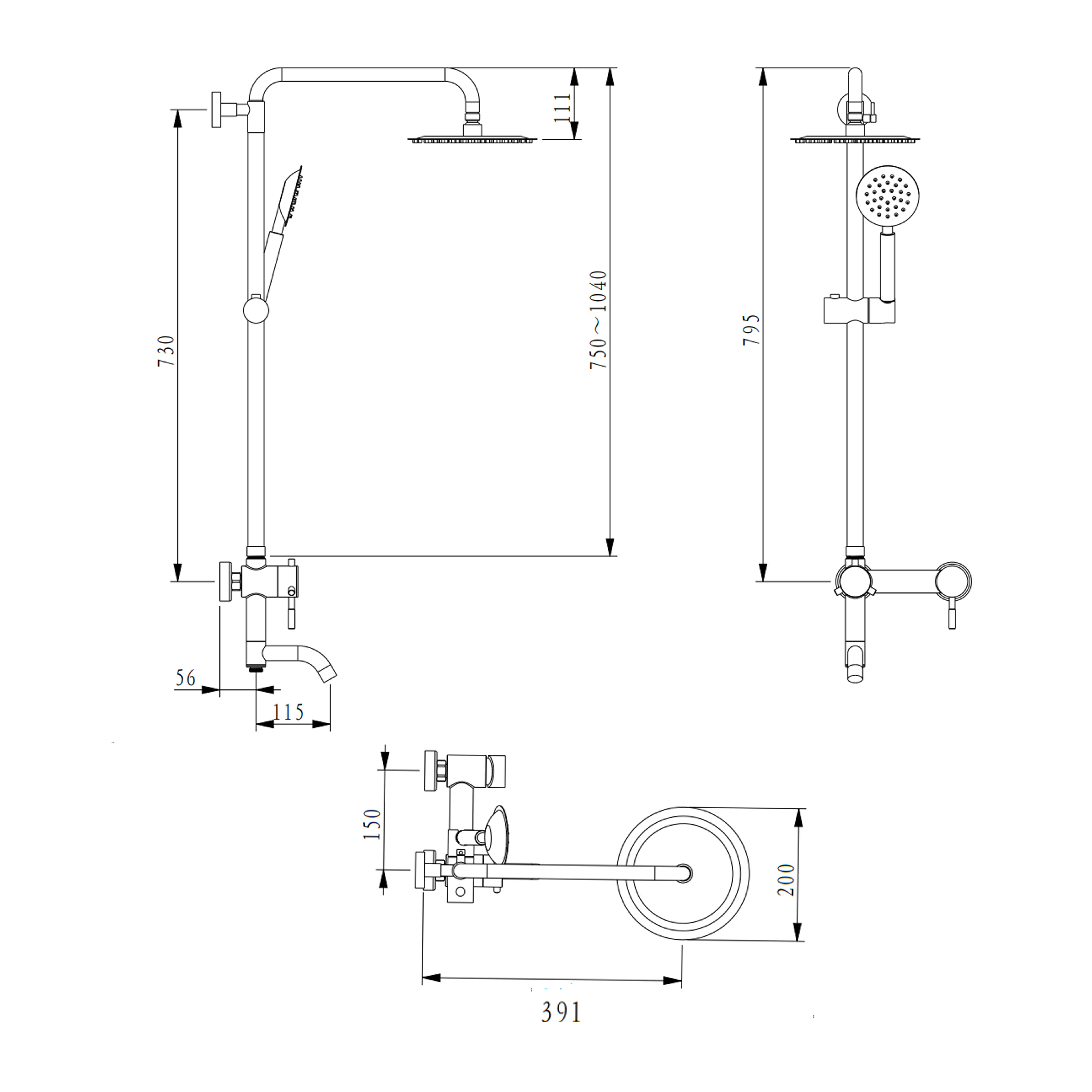 Душова система універсальна Brinex Pure 1030 на три споживачі  Nickel BRIPUR1030NKL