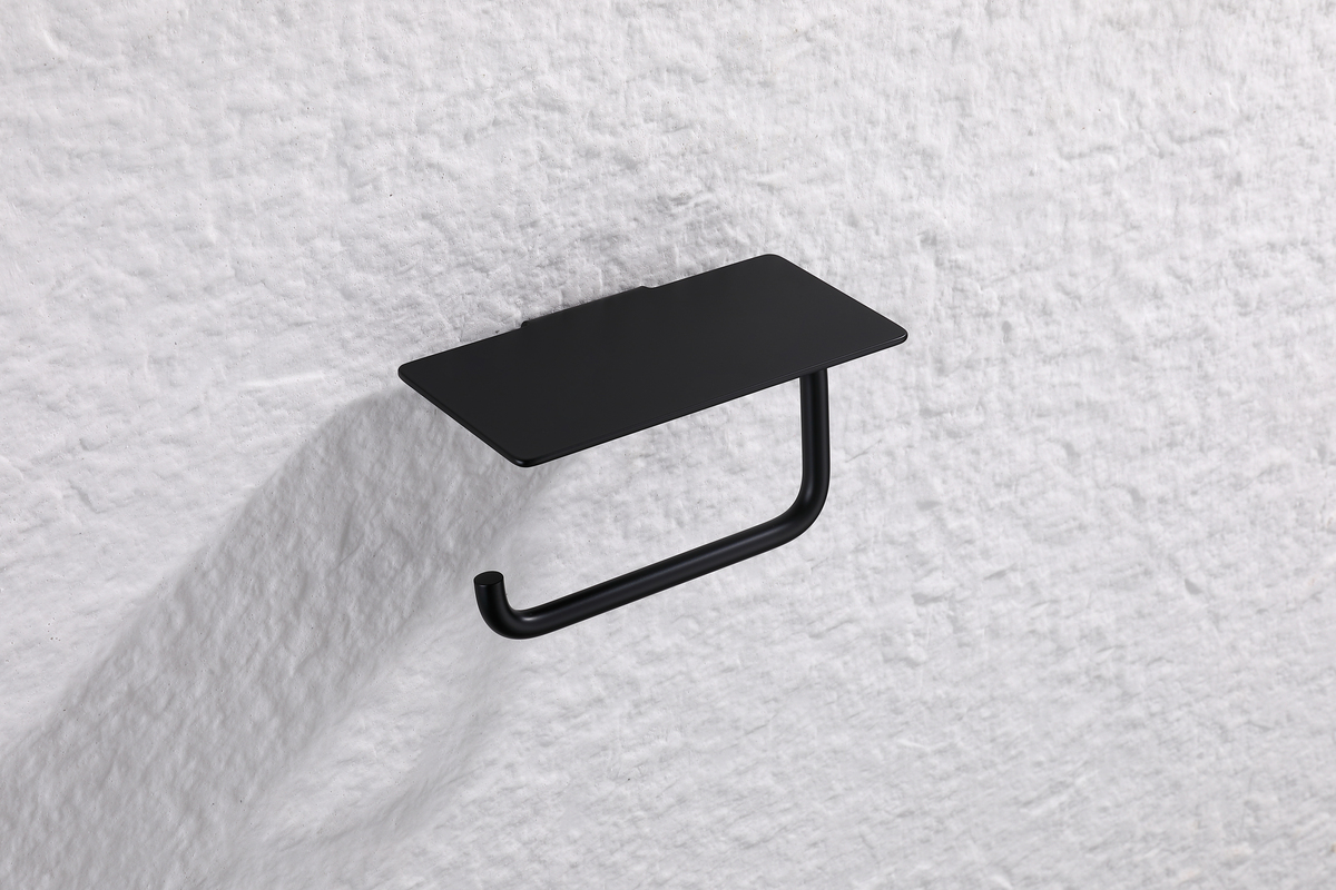 Тримач для туалетного паперу KOER AS-0112-05 з полицею (колір чорний) (KR6174)