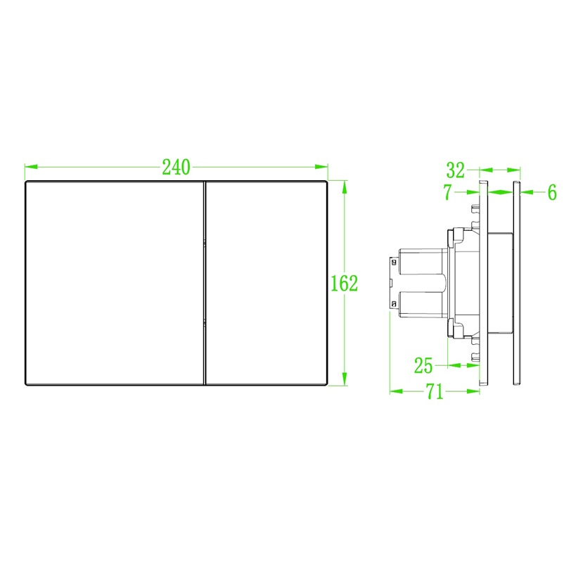 Панель змиву KOER KT-0610-12 240x160x32mm пластикова, кнопка квадратна (колір матове золото) (KR6137)