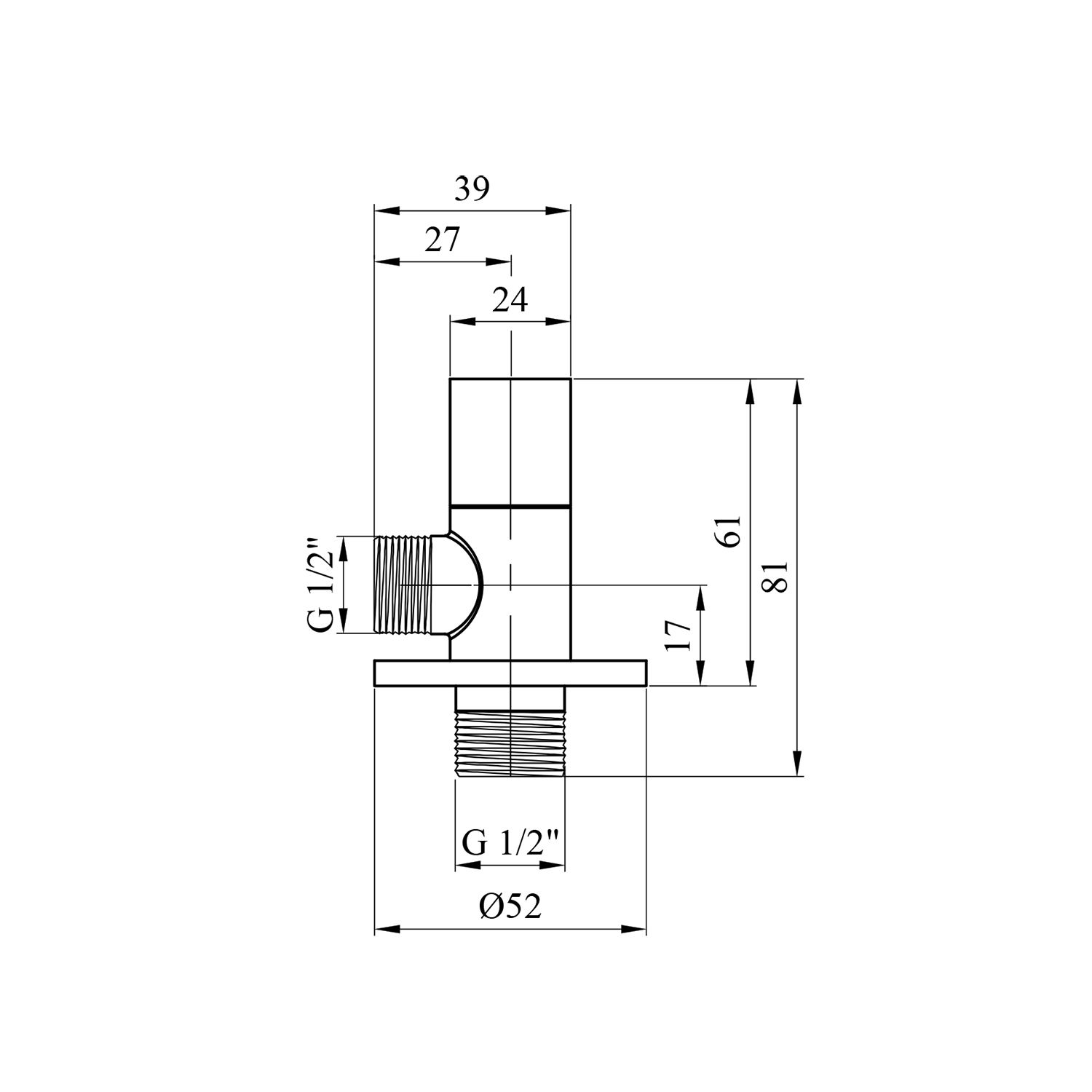 Кран приладовий для підключення Karro 1/2"х1/2" ЗЗ хромований KR-3116