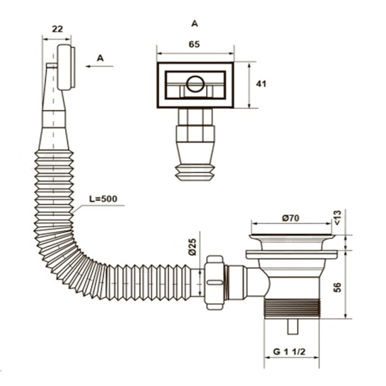 Різьбовий випуск KronoPlast 1 1/2''х40 мм з квадратним переливом NS1003РР07