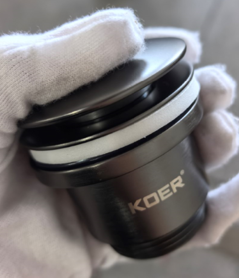 Донний клапан для раковини універсальний (з/без переливу) KOER PW-01-07 автоматичний (Click-Clack) (Колір графітовий) 1 1/4'' (KR3404)