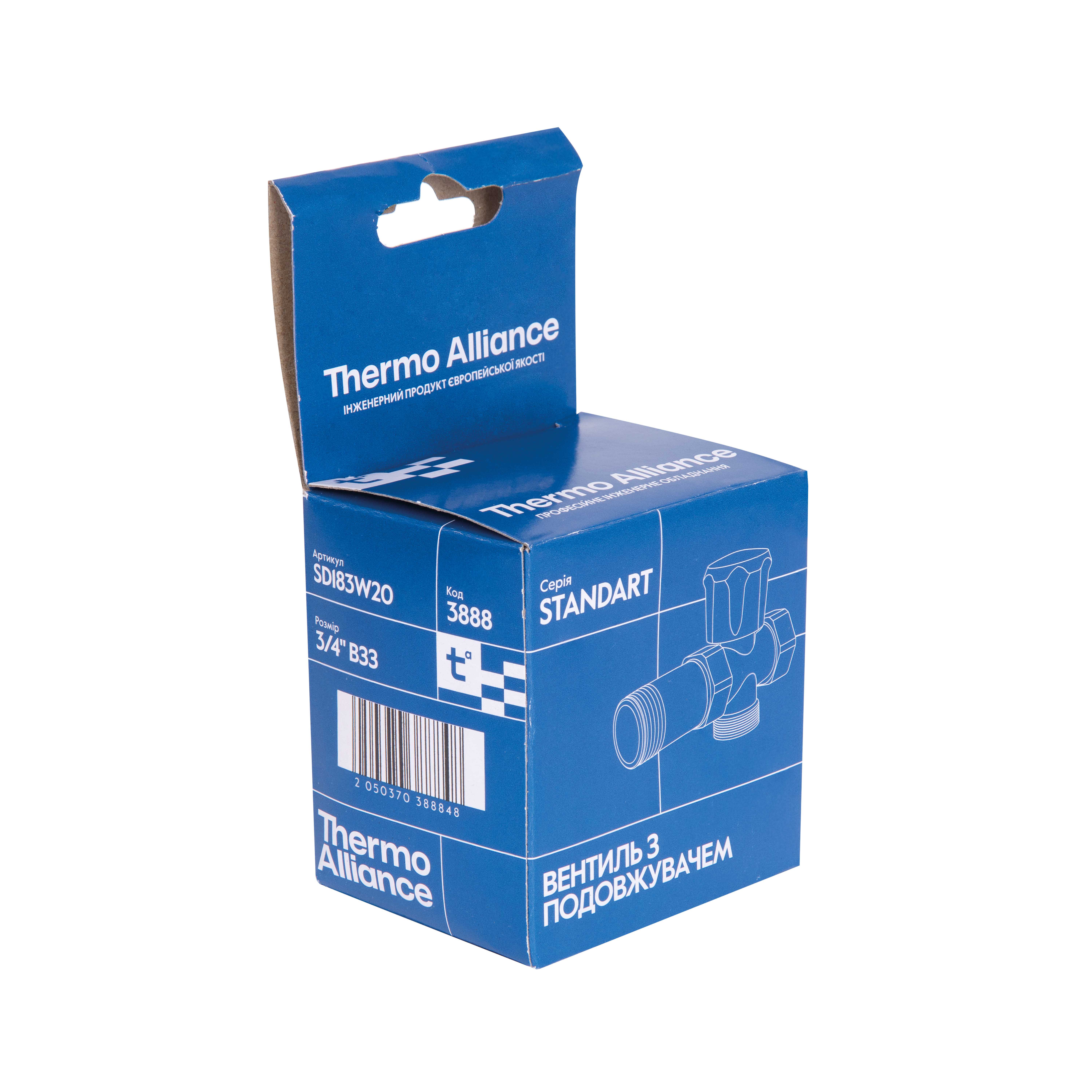 Кран кульовий Thermo Alliance Standart приладовий з подовжувачем 3/4"ННВ SD183W20