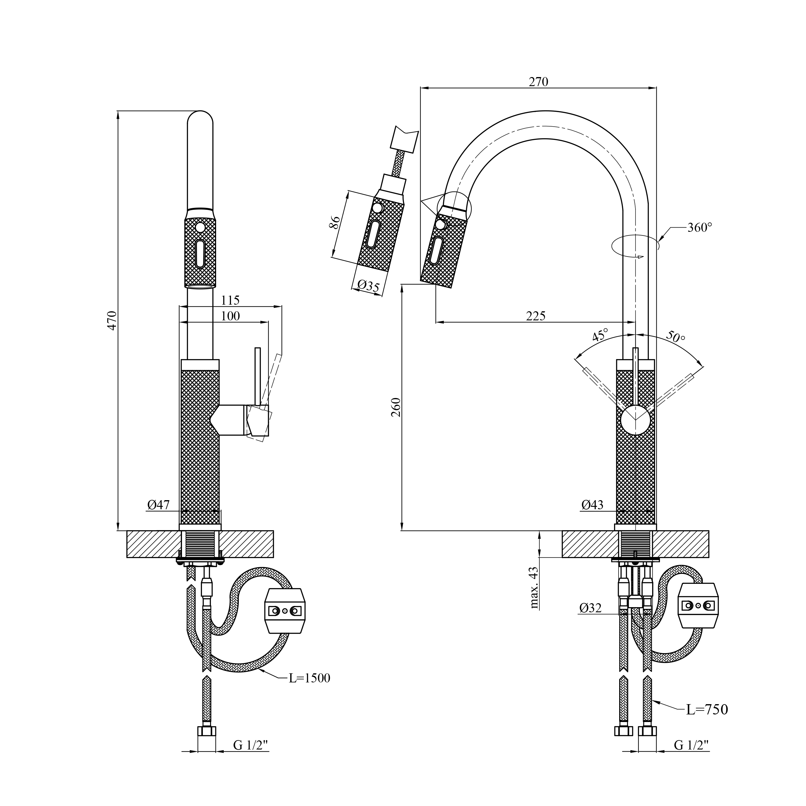 Змішувач для кухні Kroner KRP Edelstahl Berg - GRP030-T