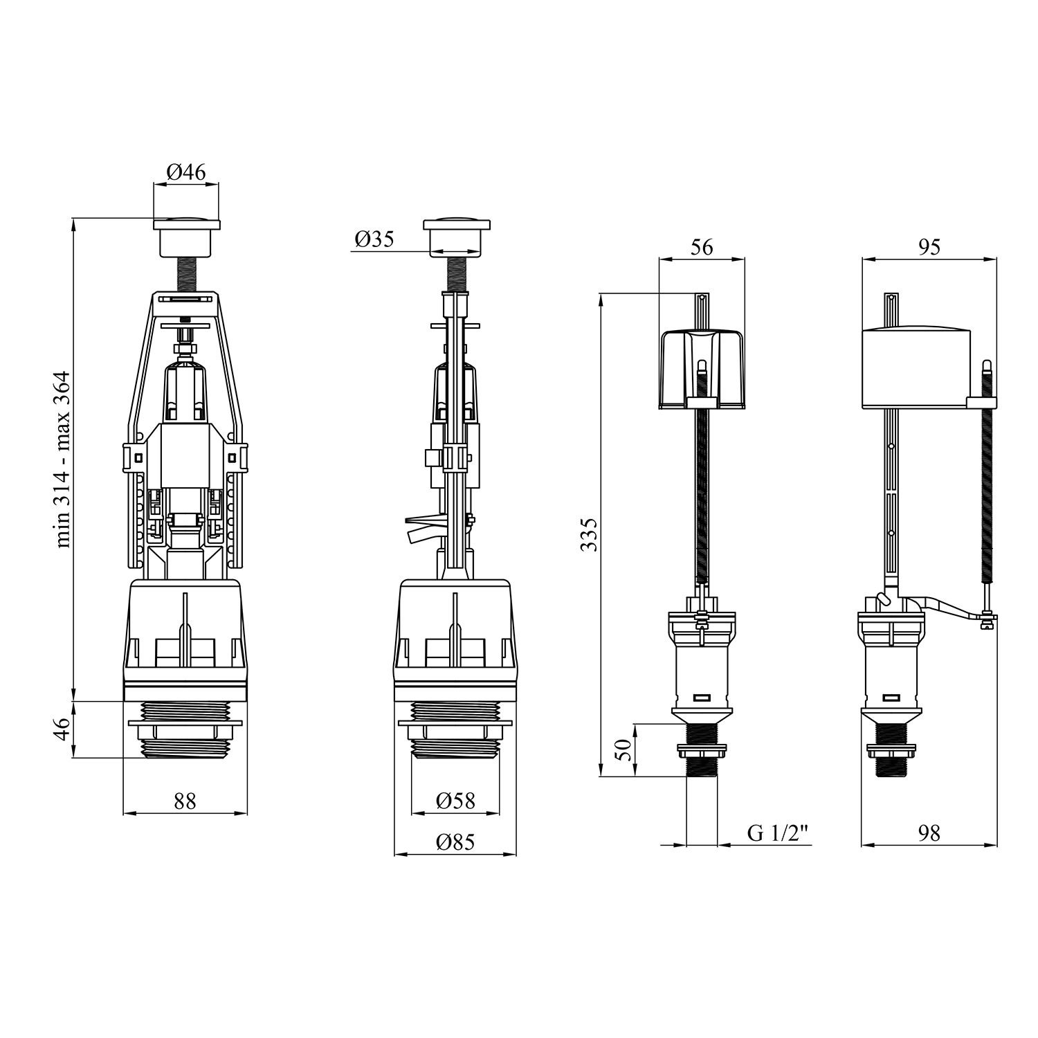 Комплект для бачка унітаза Agua KIT41 з нижнім підведенням 1/2"